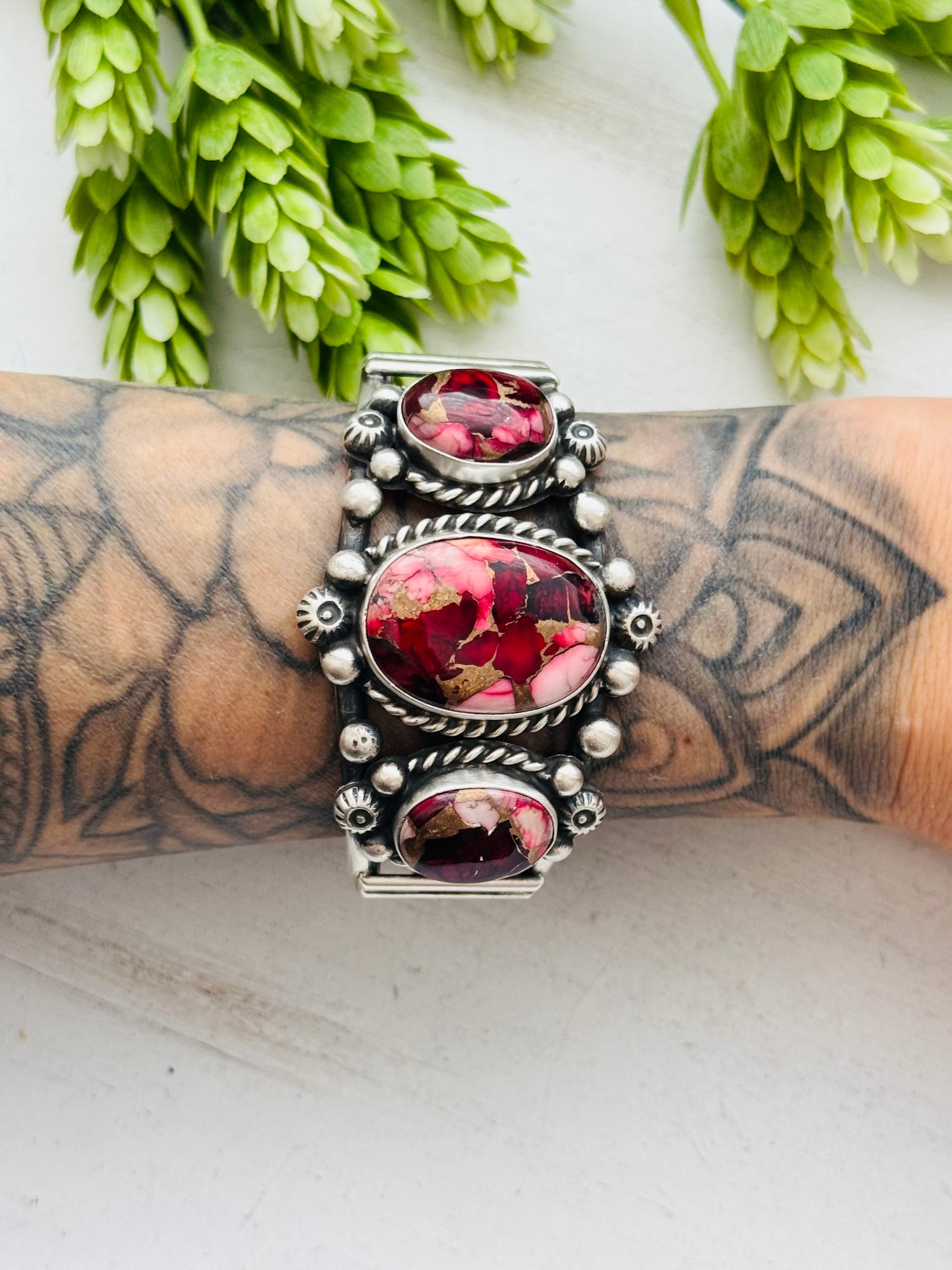 Augustine Largo Rose Dahlia & Sterling Silver Cuff Bracelet