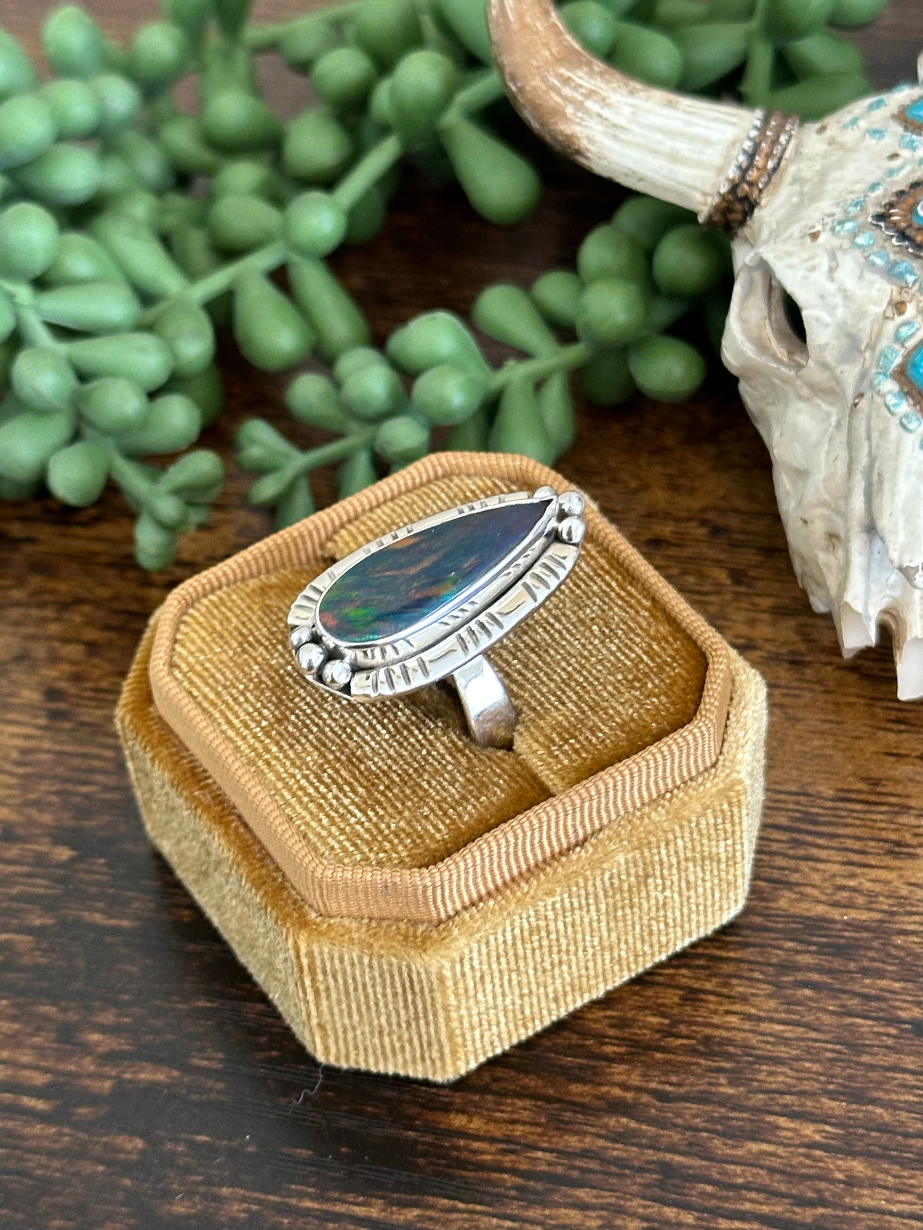 Southwest Handmade Opal & Sterling Silver Adjustable Ring