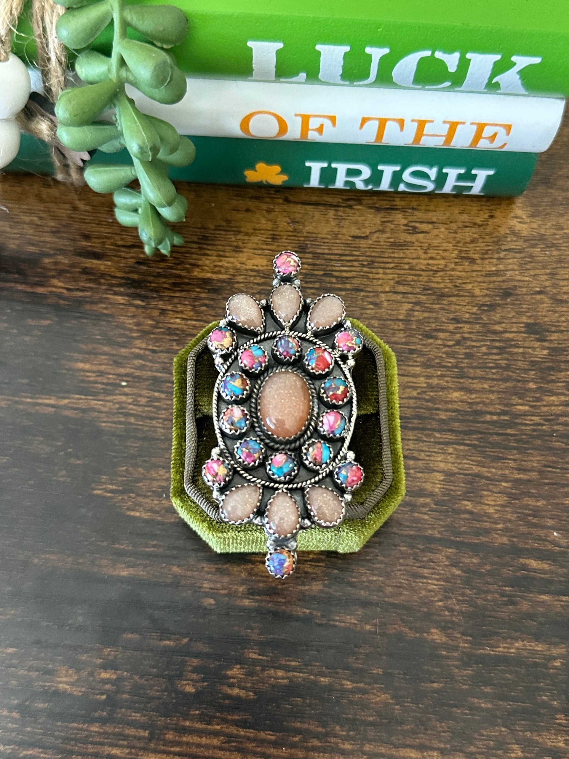 Southwest Handmade Multi Stone & Sterling Silver Adjustable Cluster Ring