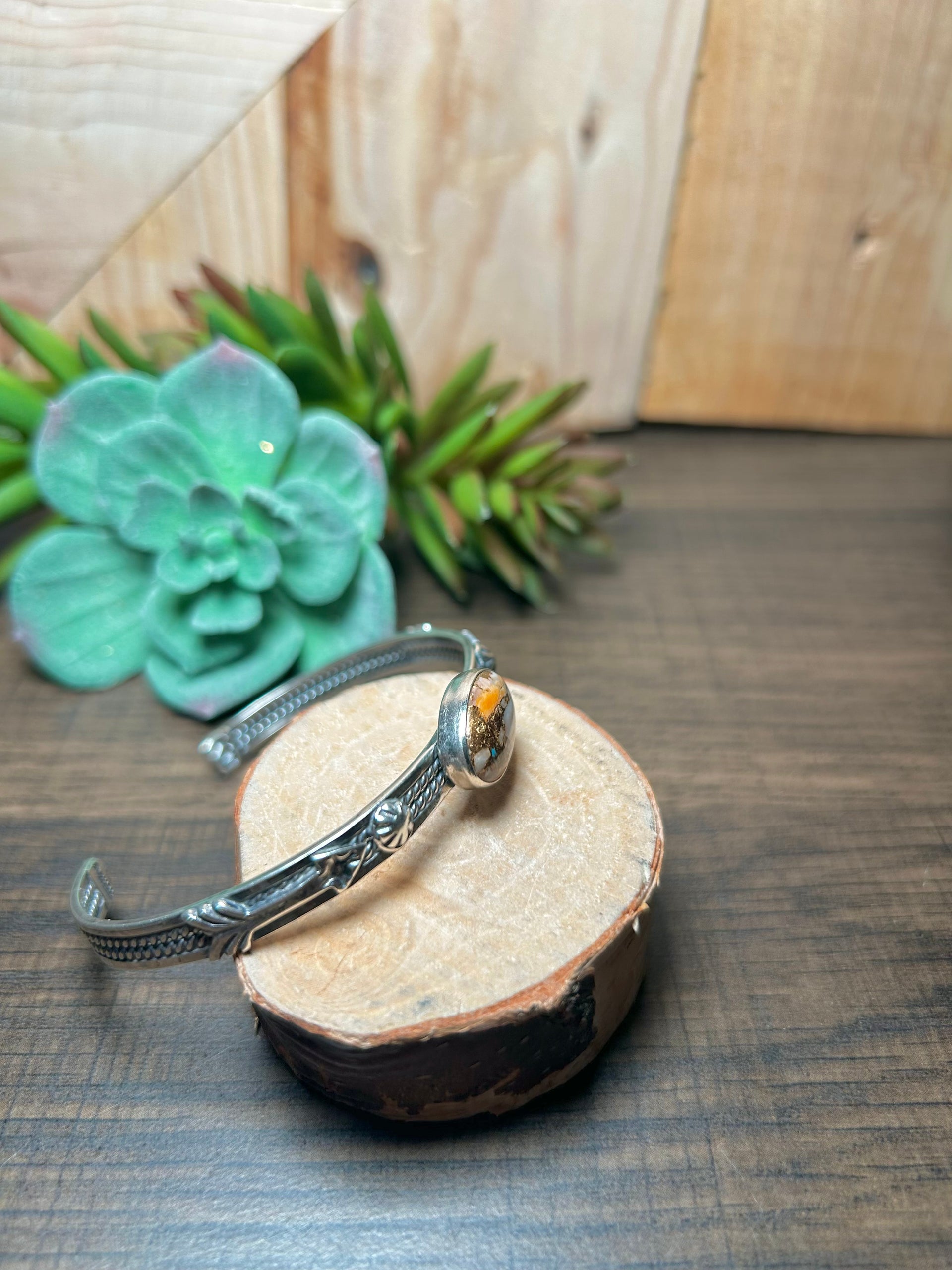 Navajo Made Mohave Turquoise & Sterling Silver Cuff Bracelet