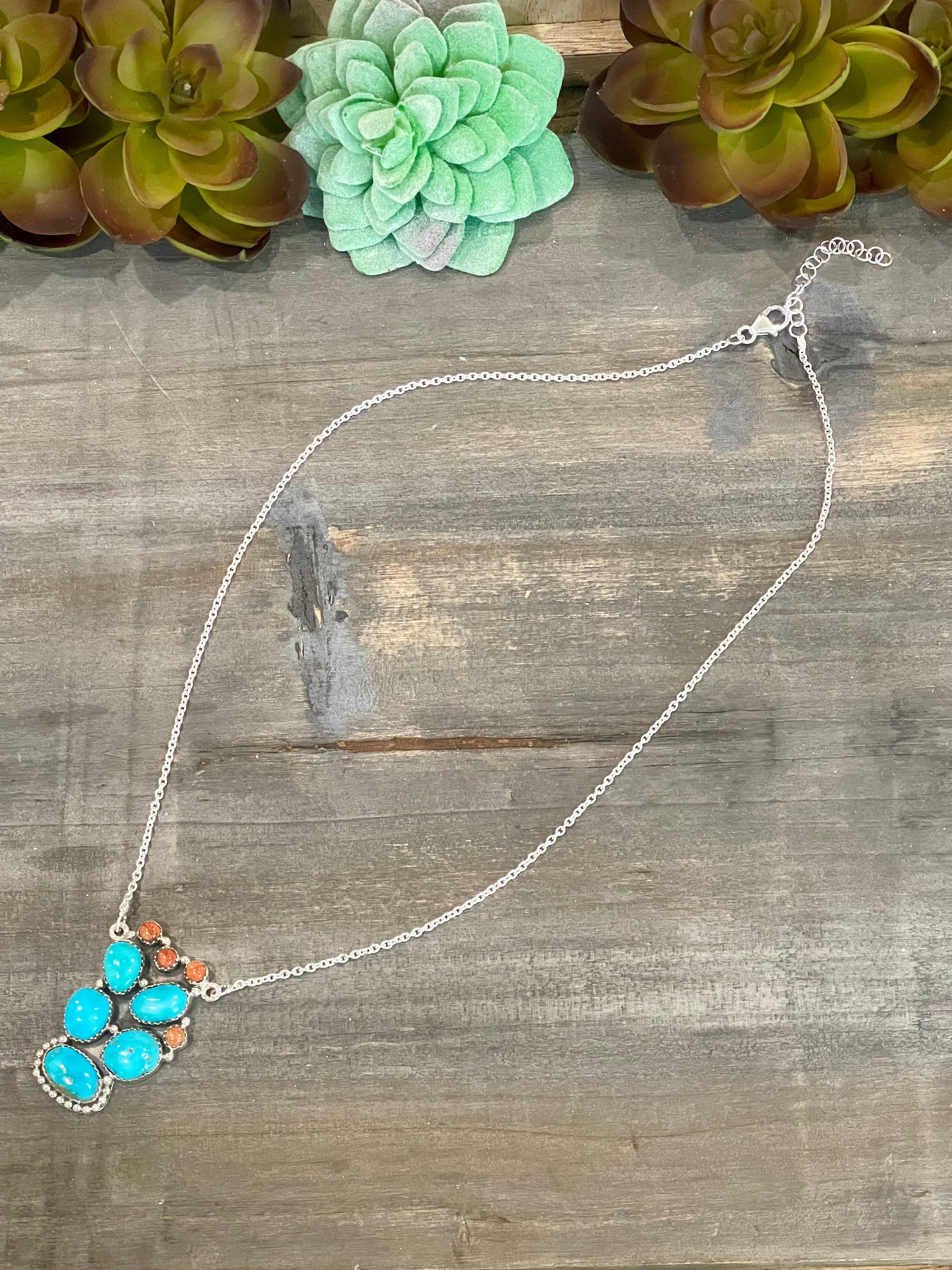 Southwest Handmade Sonoran Mountain Turquoise & Sterling Silver Cluster Necklace