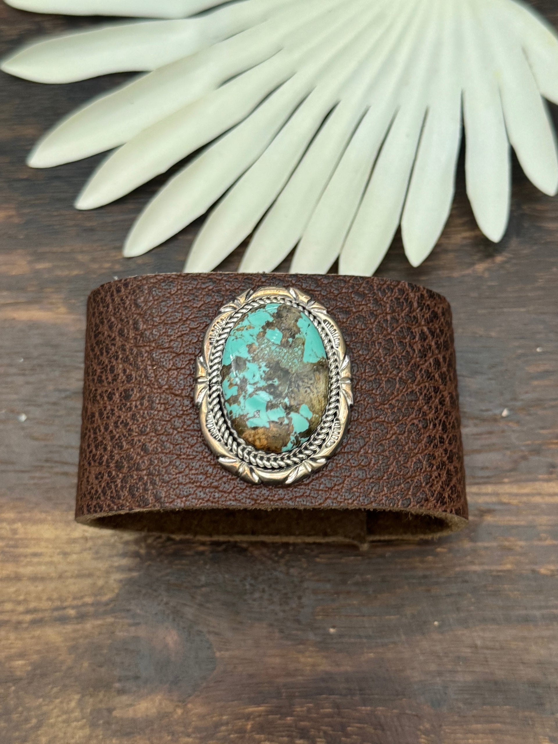 Julia Etsitty Kingman Turquoise & Genuine Leather Bracelet