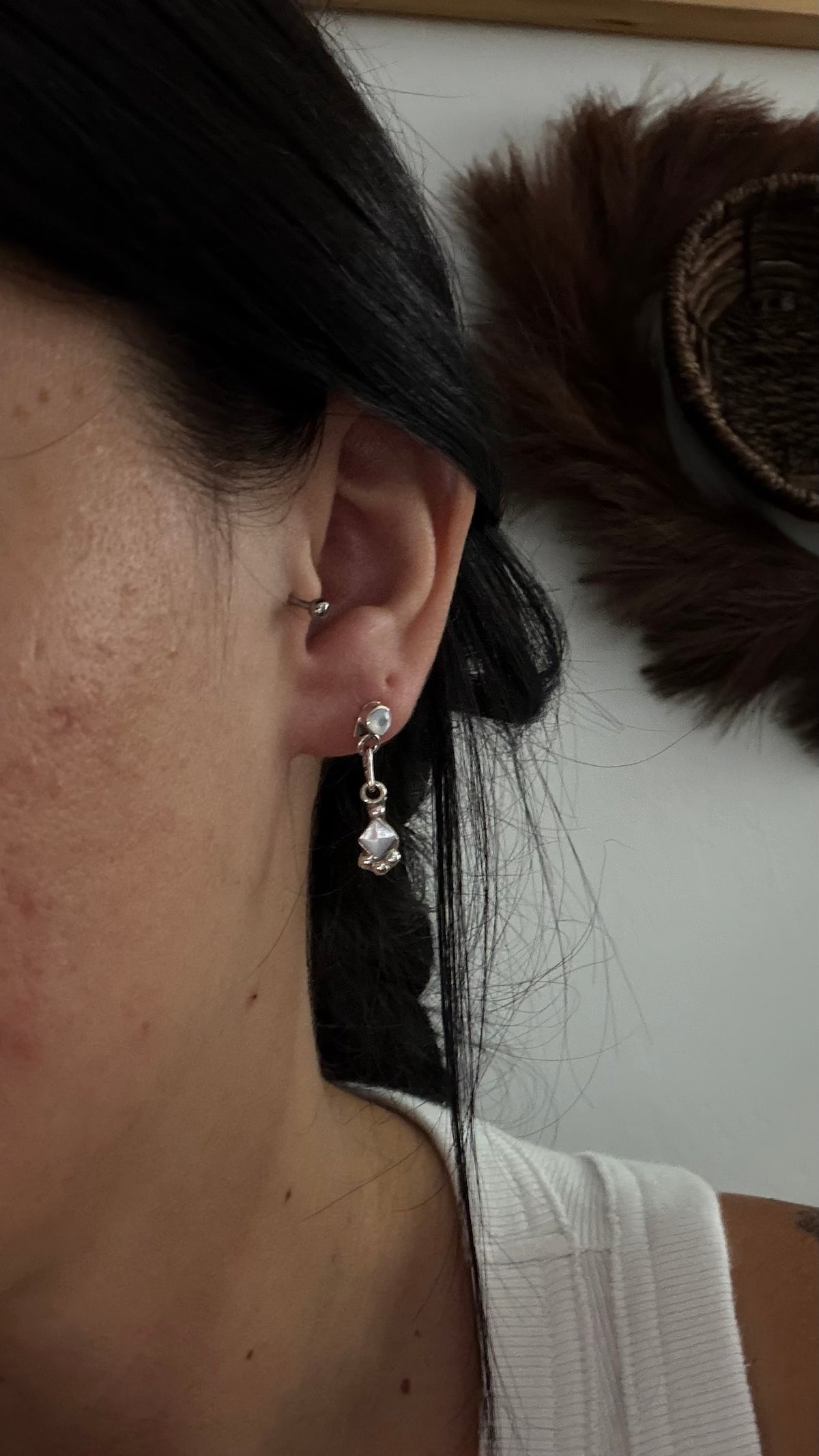 Navajo Made Mother of Pearl & Sterling Silver Post Dangle Earrings