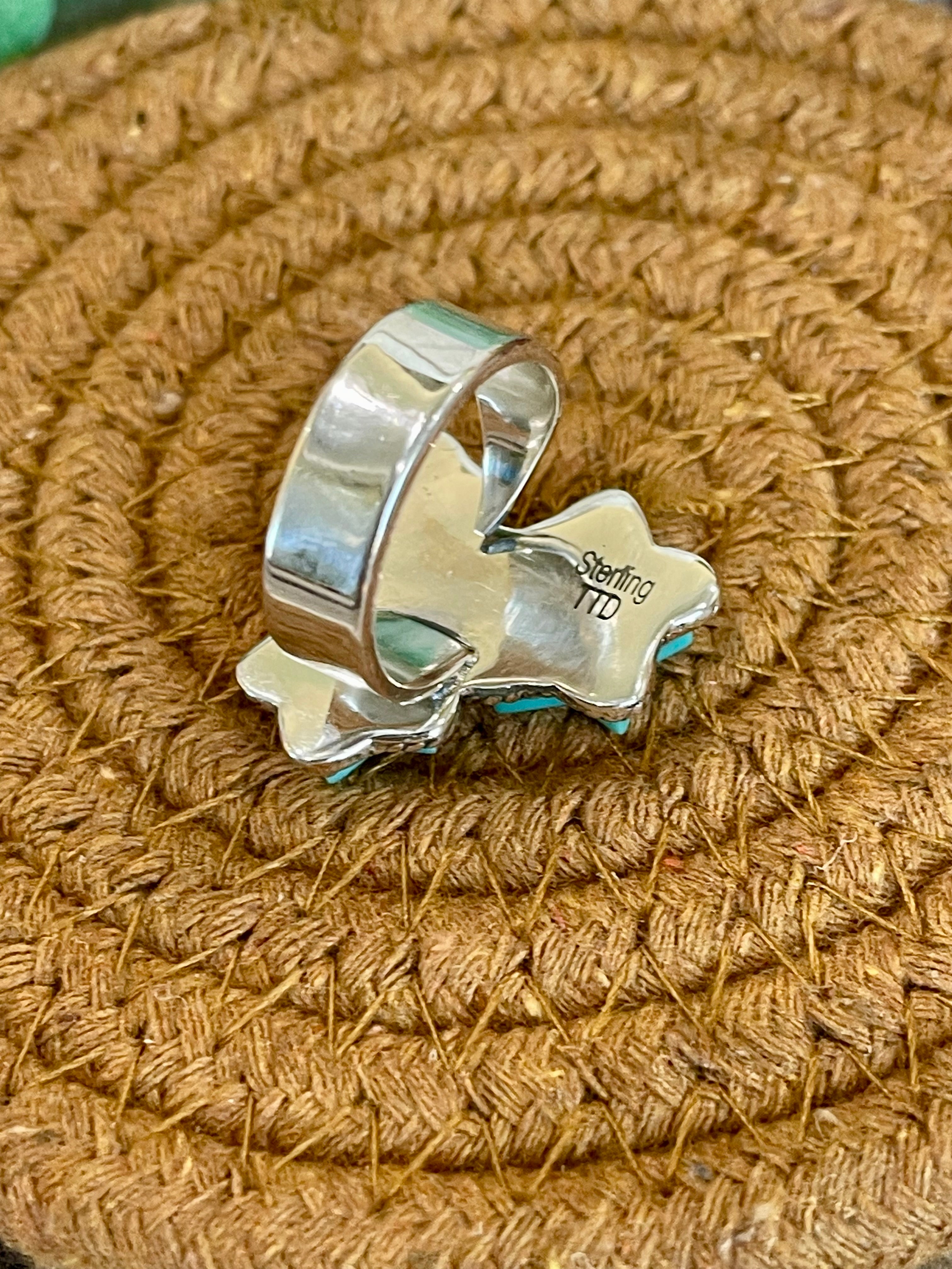 Southwest Handmade Kingman Turquoise & Sterling Silver Adjustable Star Ring