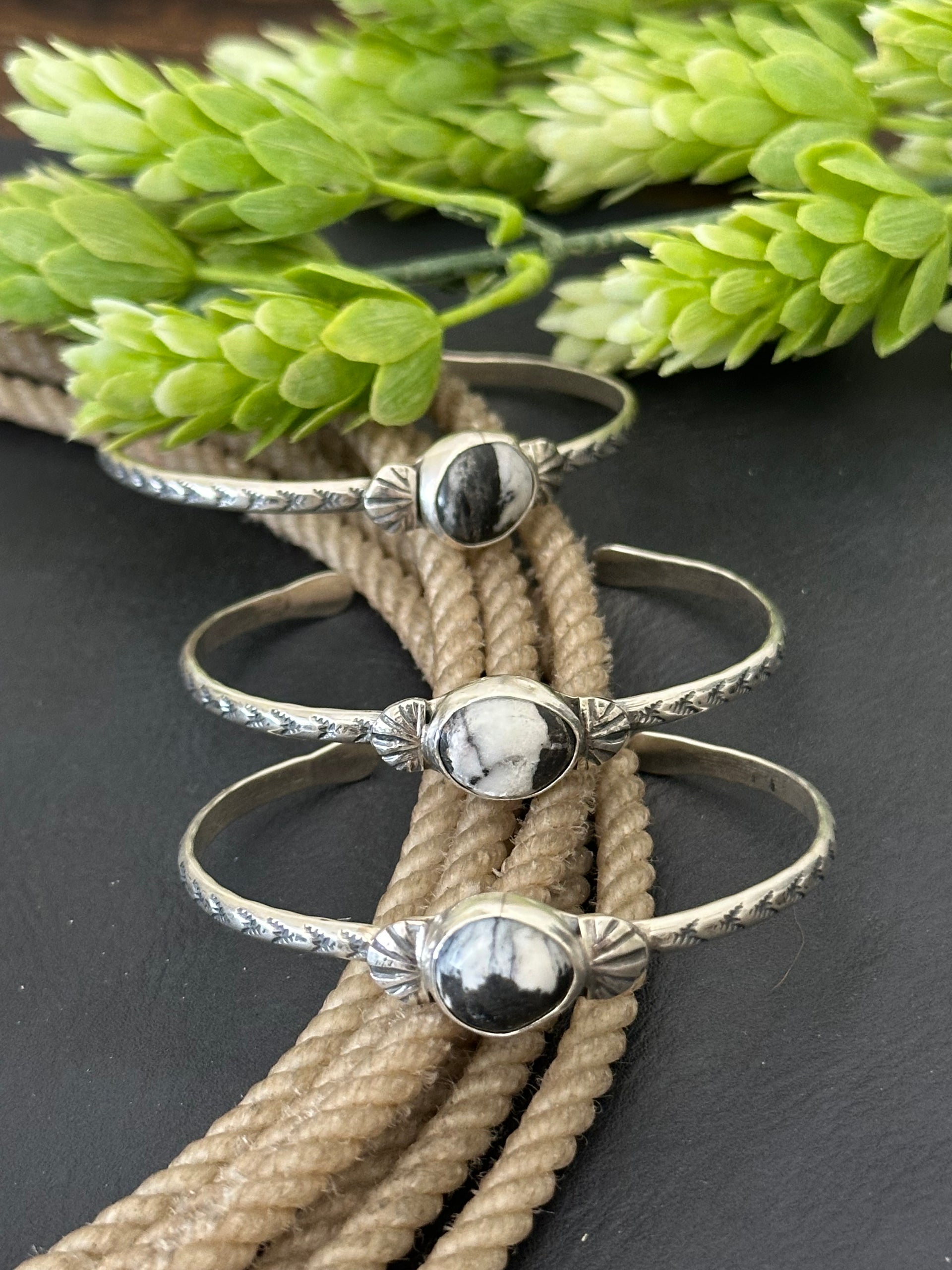 Navajo Made White Buffalo & Sterling Silver Cuff Bracelet