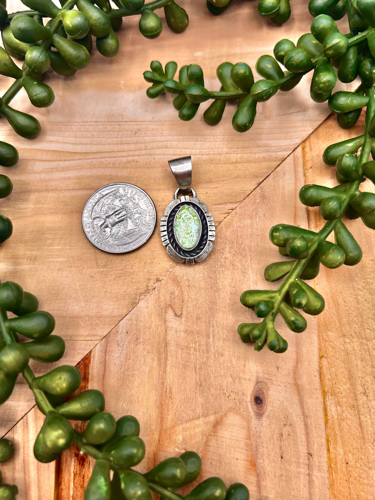 Navajo Made Sonoran Gold Turquoise & Sterling Silver Pendant