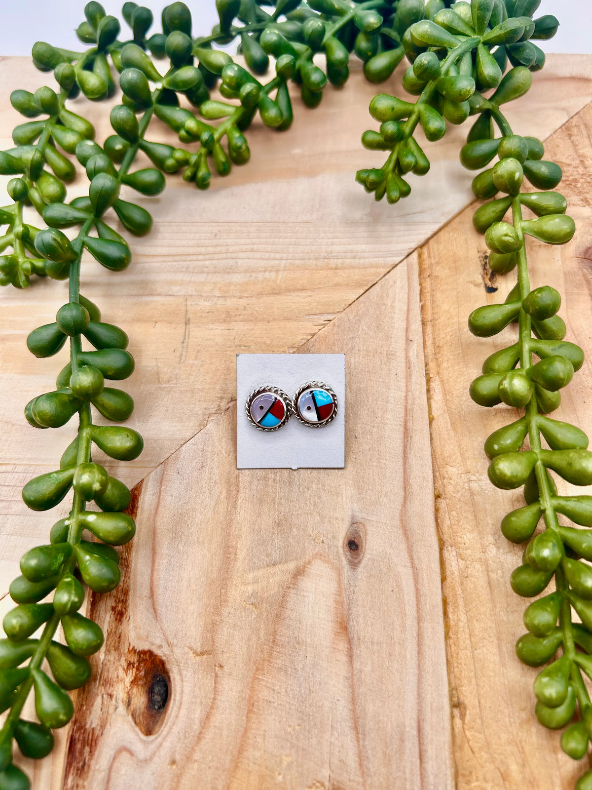 Zuni Made Multi Stone & Sterling Silver Post Earrings