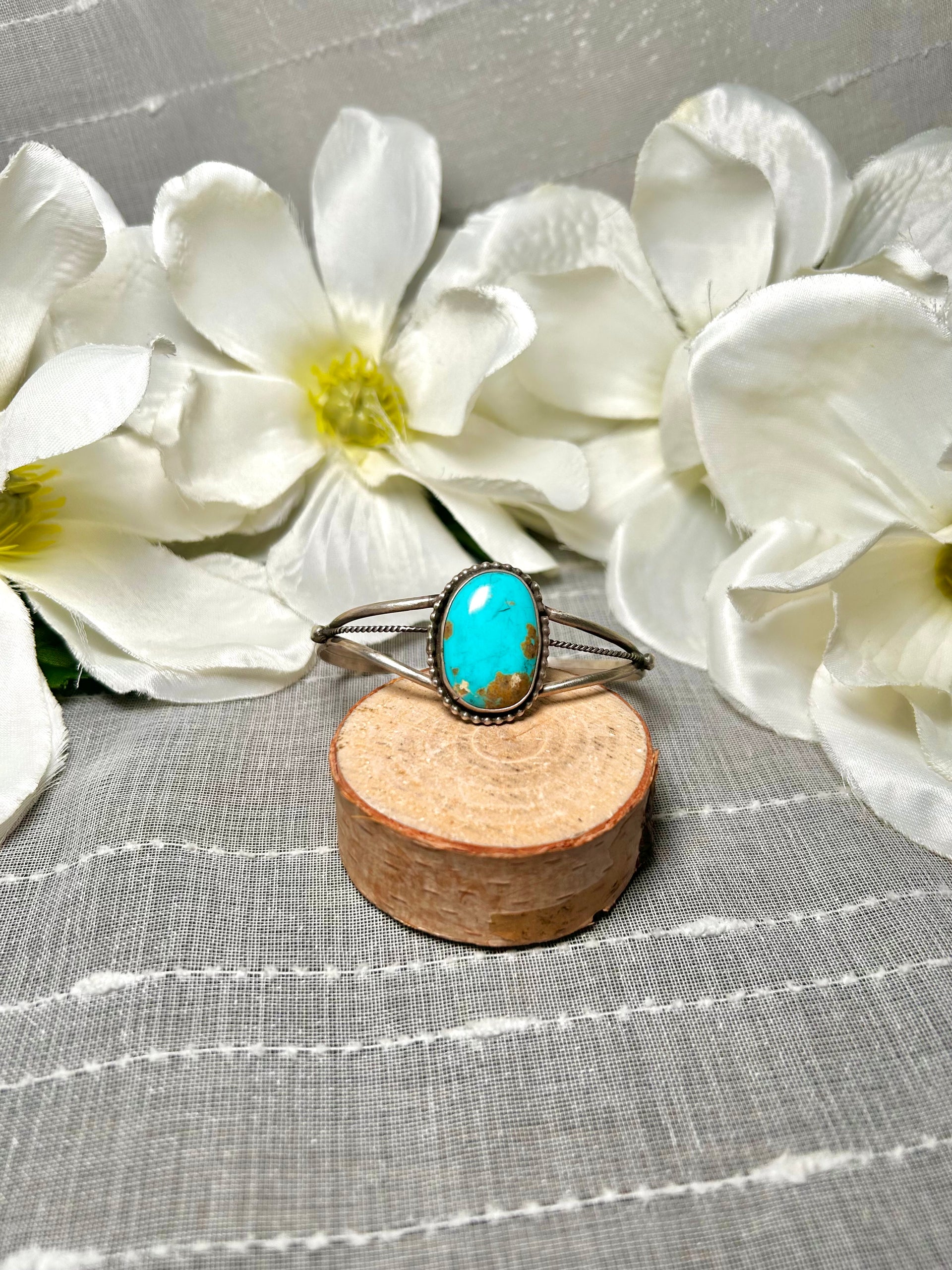 Navajo Made Kingman Turquoise & Sterling Silver Cuff Bracelet