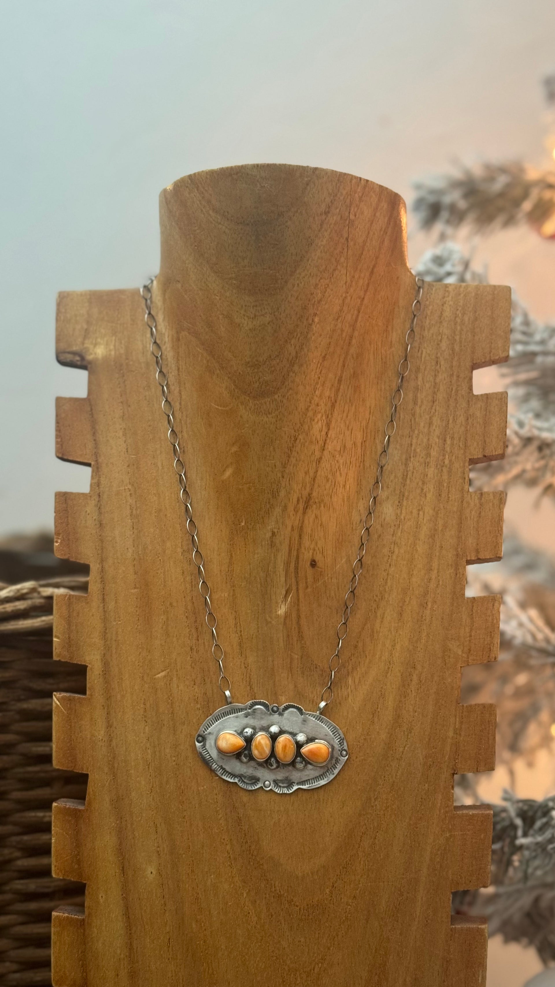 Navajo Made Spiny Oyster & Sterling Silver Necklace