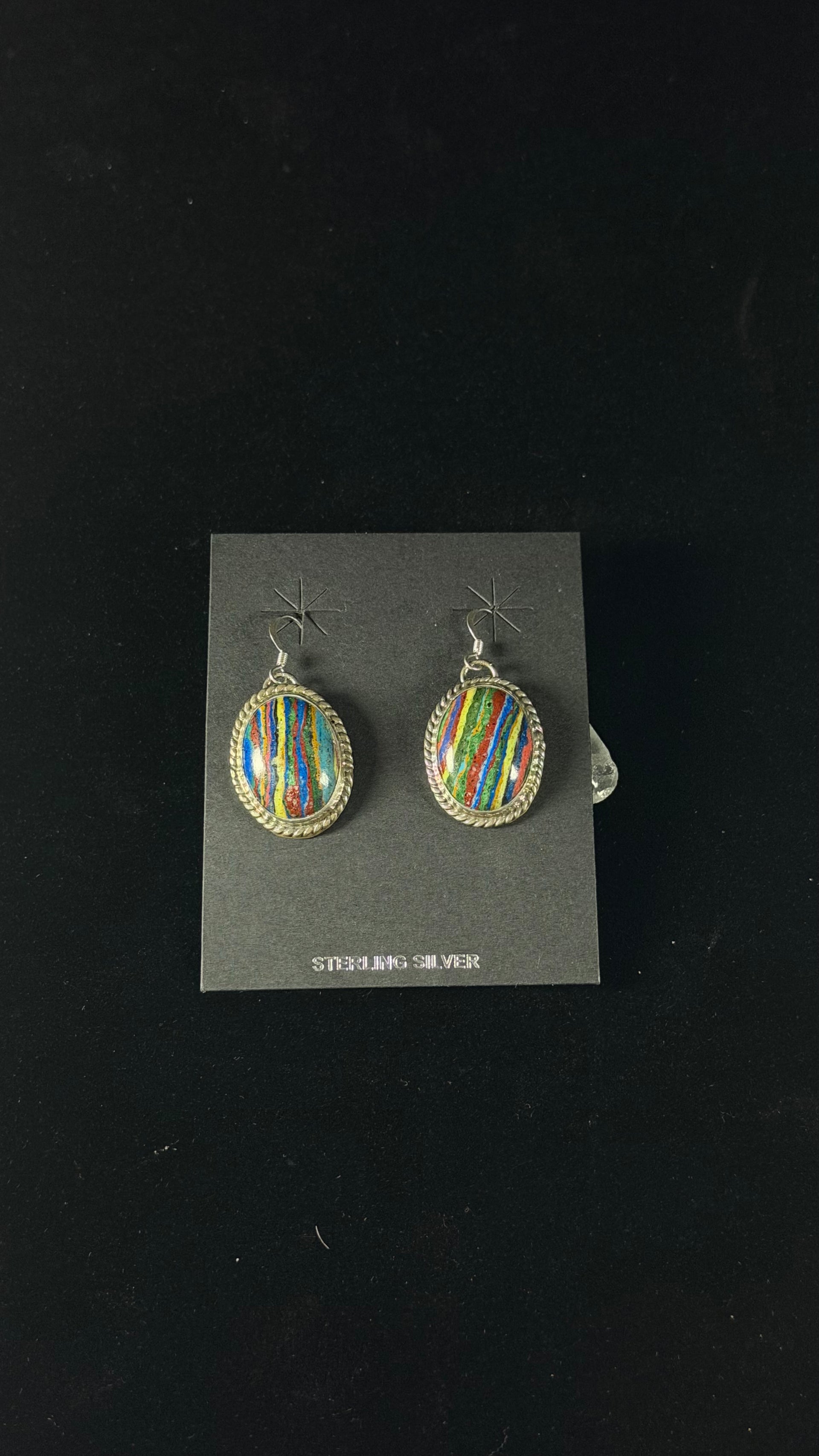 Navajo Made Rainbow Agate & Sterling Silver Dangle Earrings