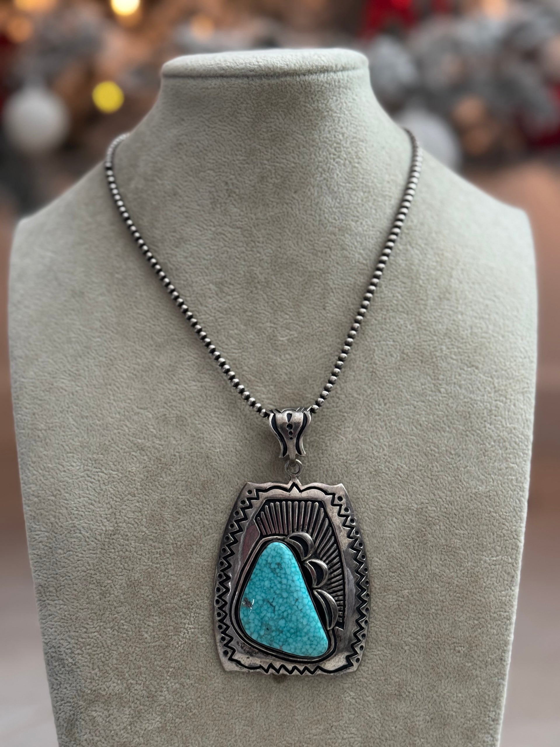 Steven Begay High Grade Turquoise Mountain & Sterling Silver Pendant