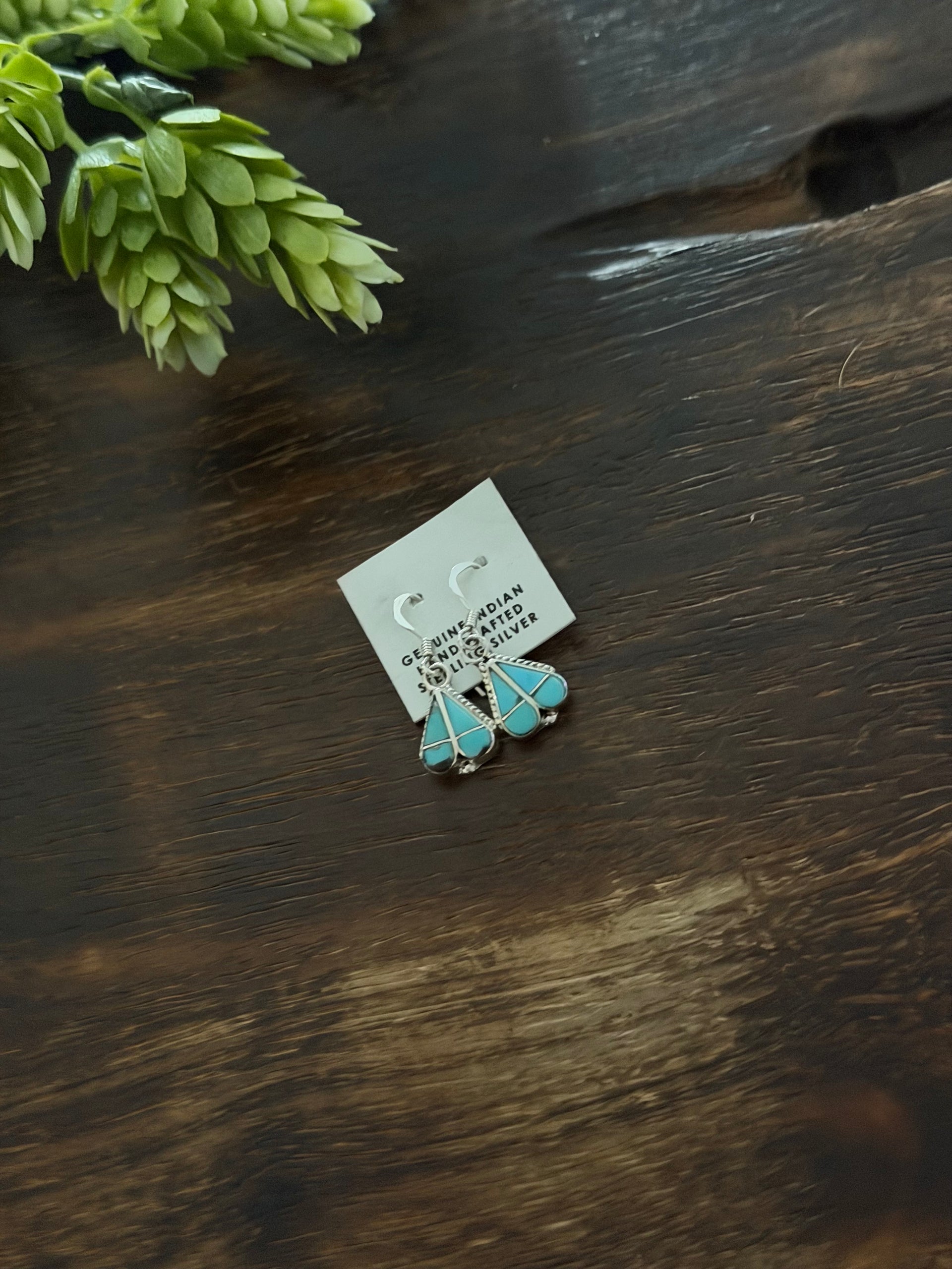 Veiva Nastacio Kingman Turquoise & Sterling Silver Dangle Inlay Heart Earrings