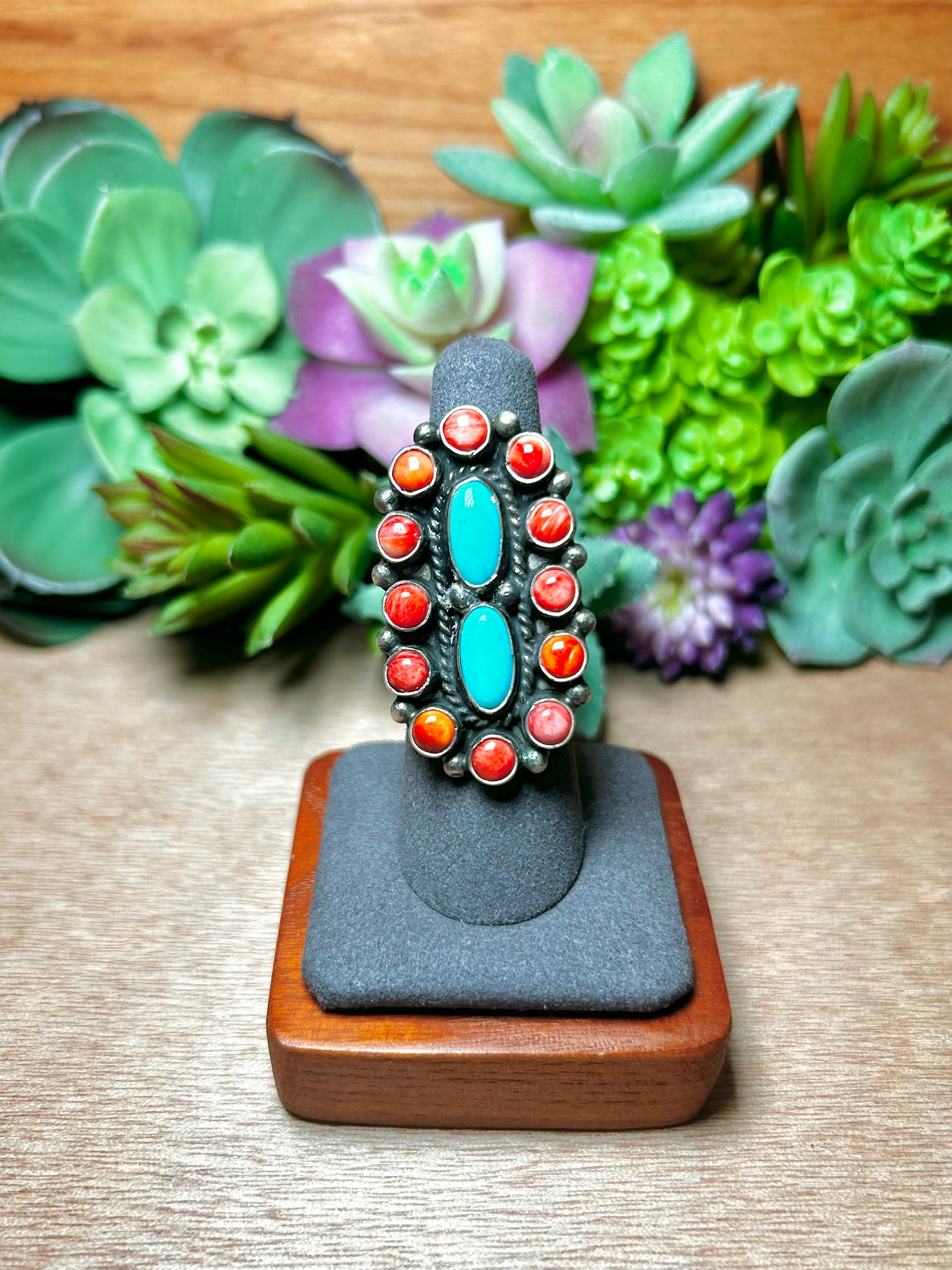 Navajo Made Multi Stone & Sterling Silver Ring Size 6.5