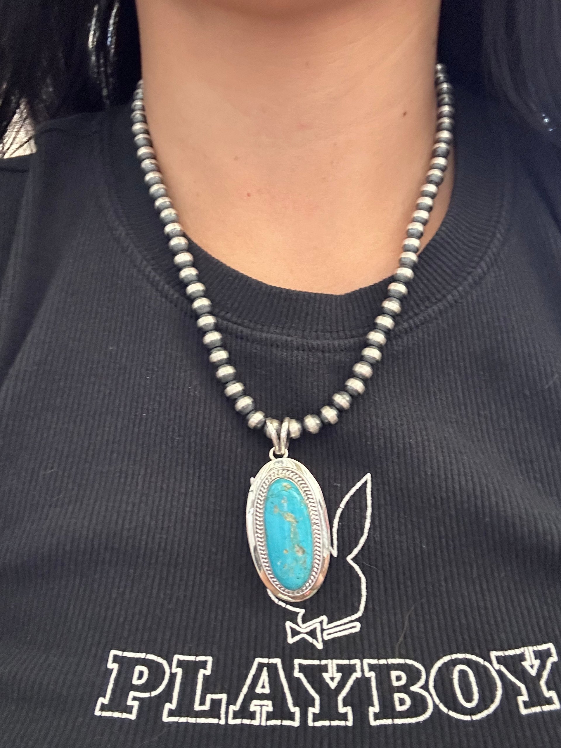 Navajo Made Kingman Turquoise & Sterling Silver Pendant
