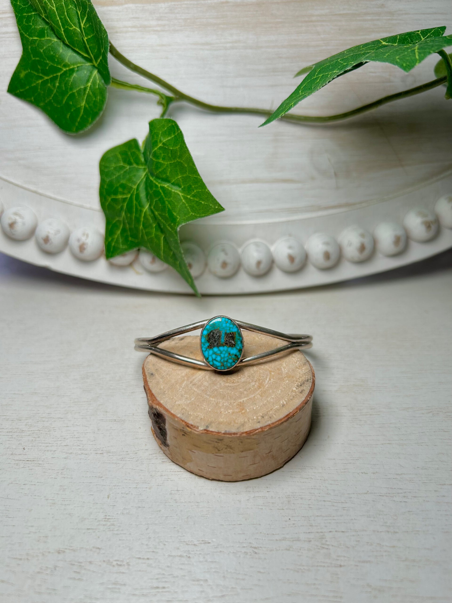 Navajo Made Kingman Turquoise & Sterling Silver Cuff Bracelet