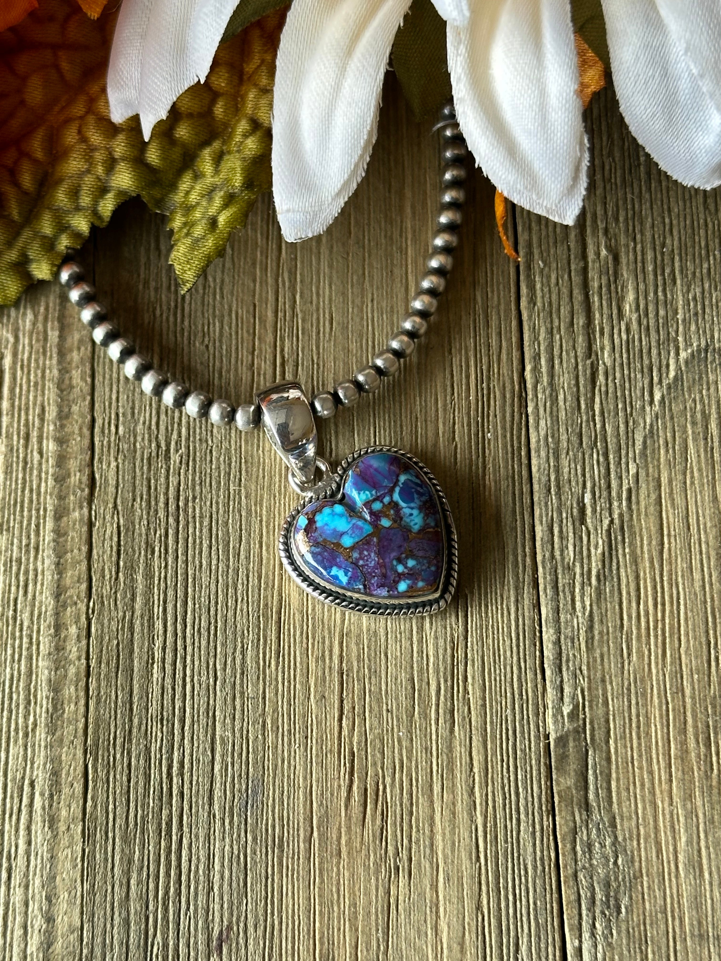 Southwest Handmade Purple Mohave Turquoise & Sterling Silver Heart Pendant