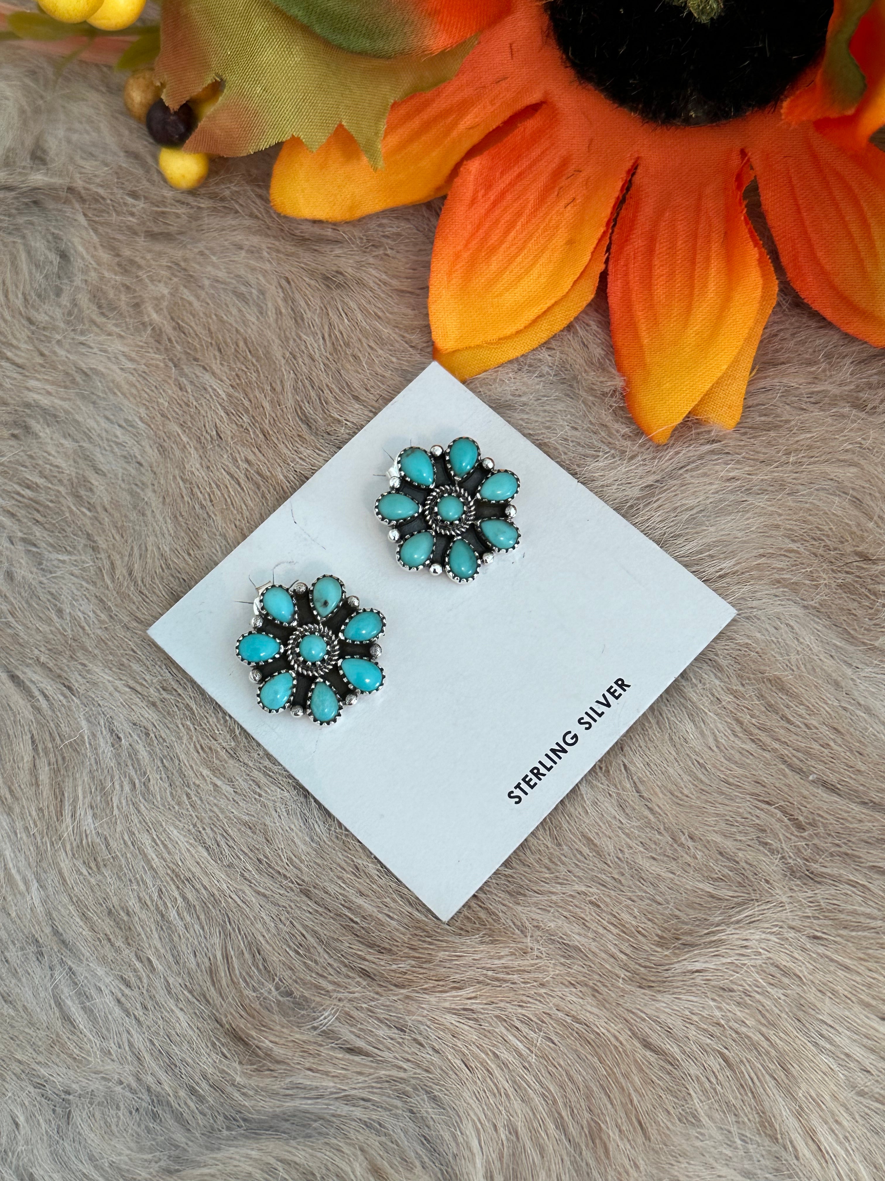 Southwest Handmade Kingman Turquoise & Sterling Silver Post Earrings