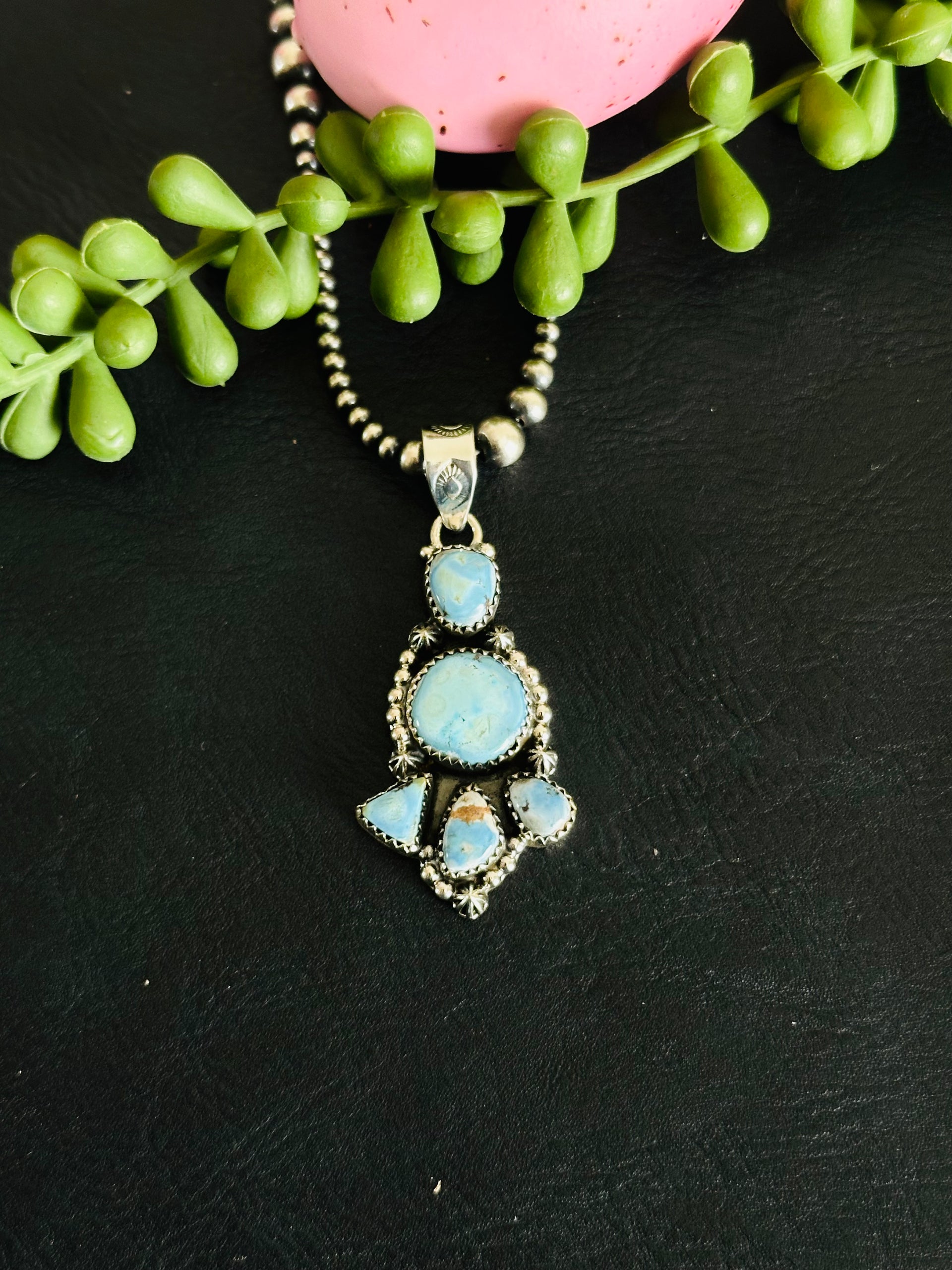 Southwest Handmade Golden Hills Turquoise & Sterling Silver Cluster Pendant