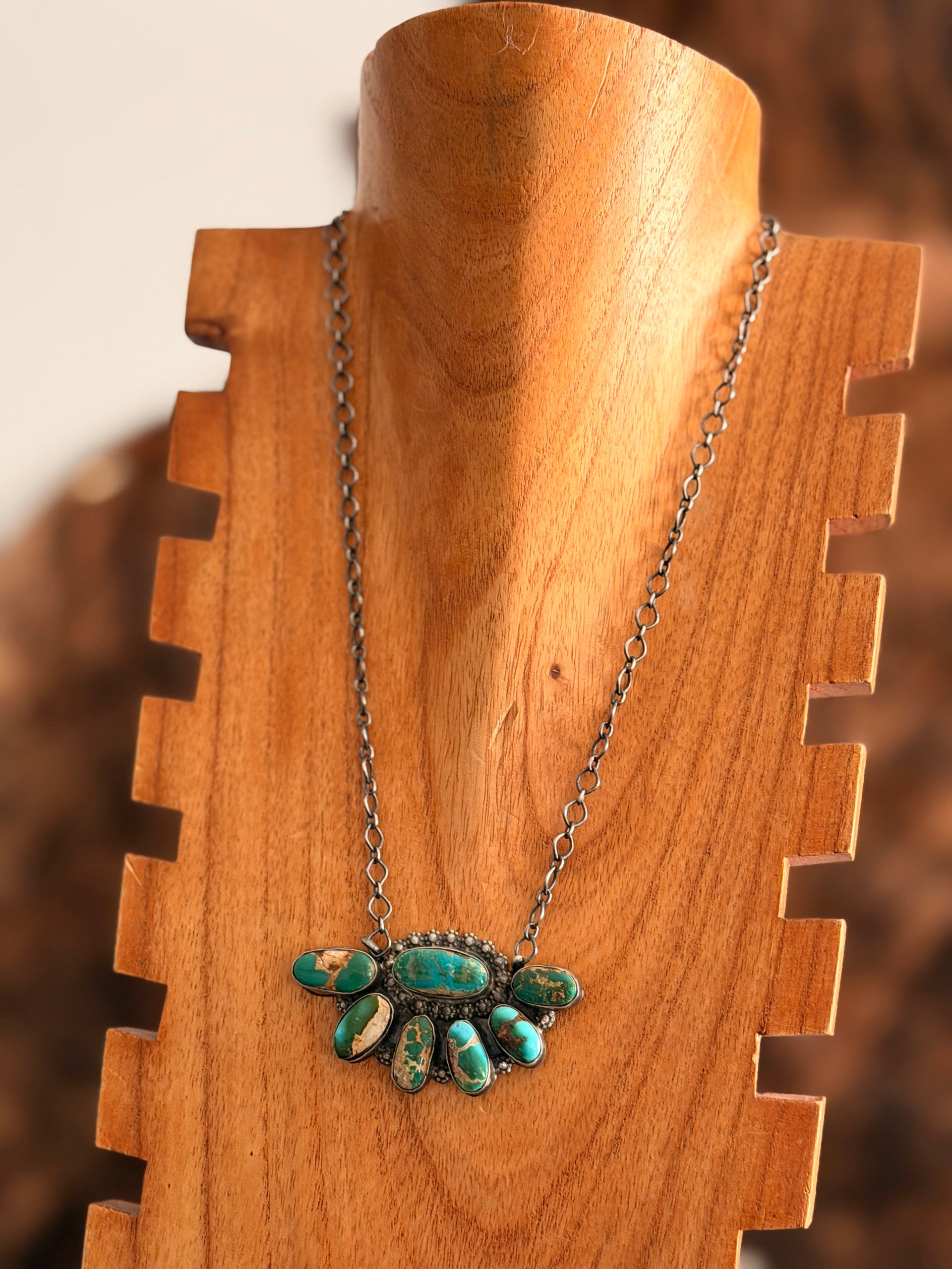 Lorenzo Juan Natural Royston Turquoise & Sterling Silver Cluster Necklace