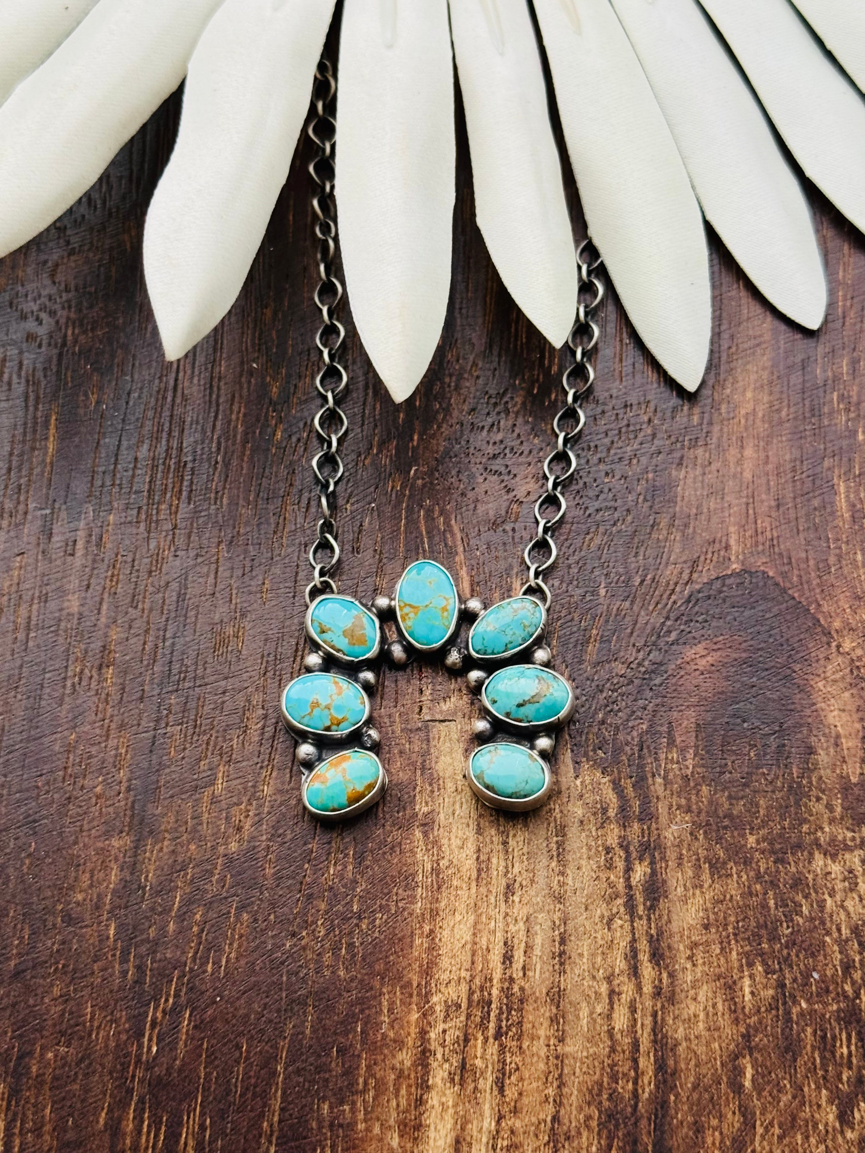 Sheila Tso Kingman Turquoise & Sterling Silver Naja Necklace