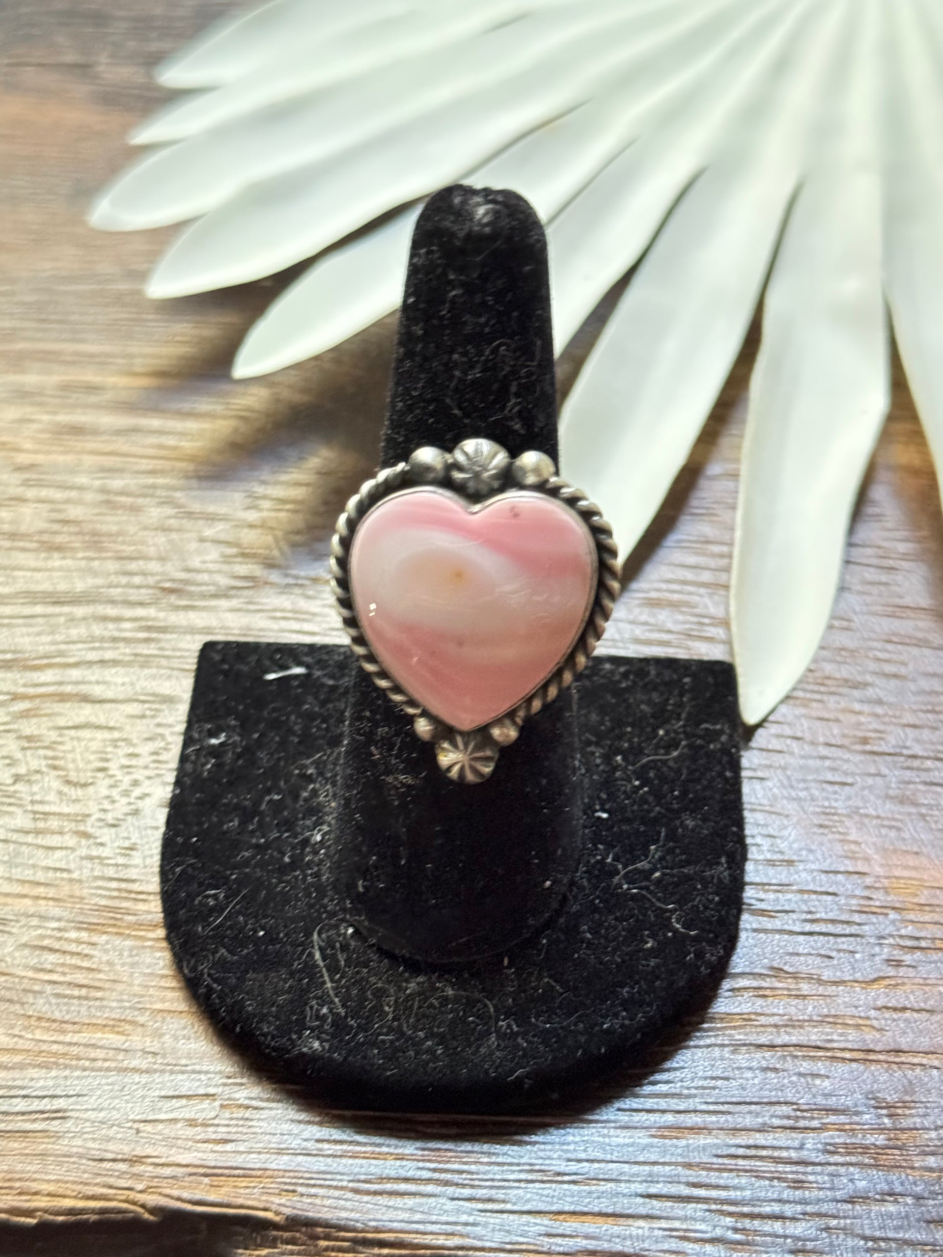 Alfred Martinez Pink Conch & Sterling Silver Adjustable Heart Ring