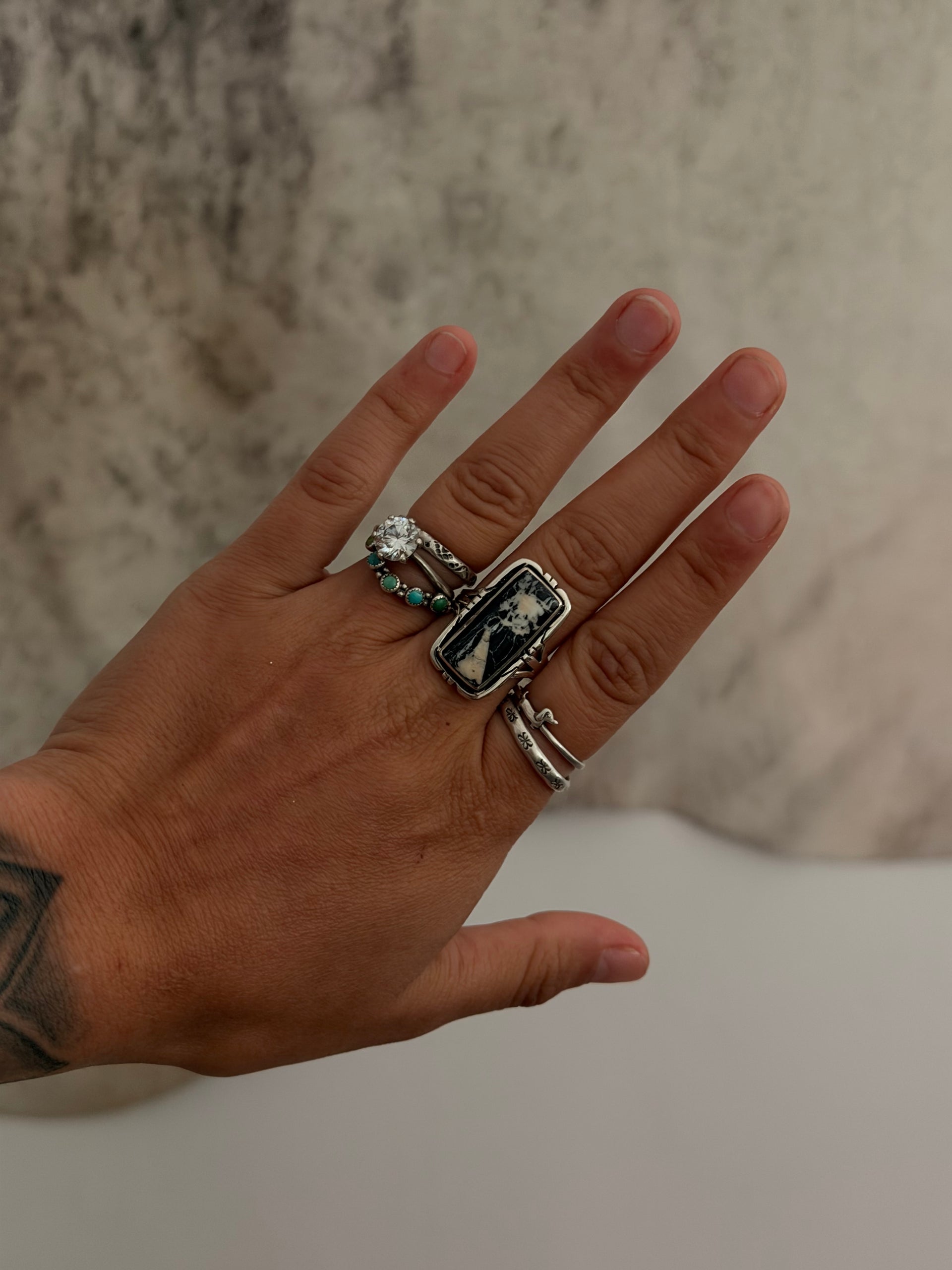 Navajo Made White Buffalo & Sterling Silver Ring Size 9.5