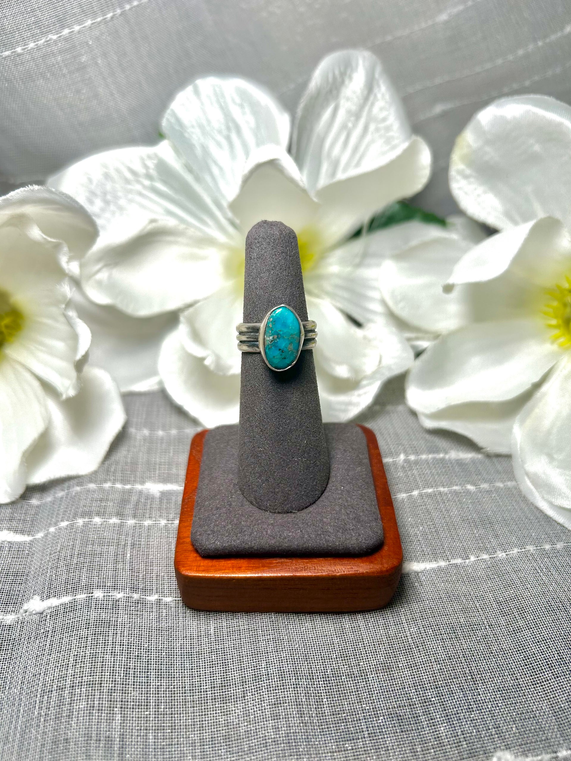Navajo Made Kingman Turquoise & Sterling Silver Ring Size 5.5