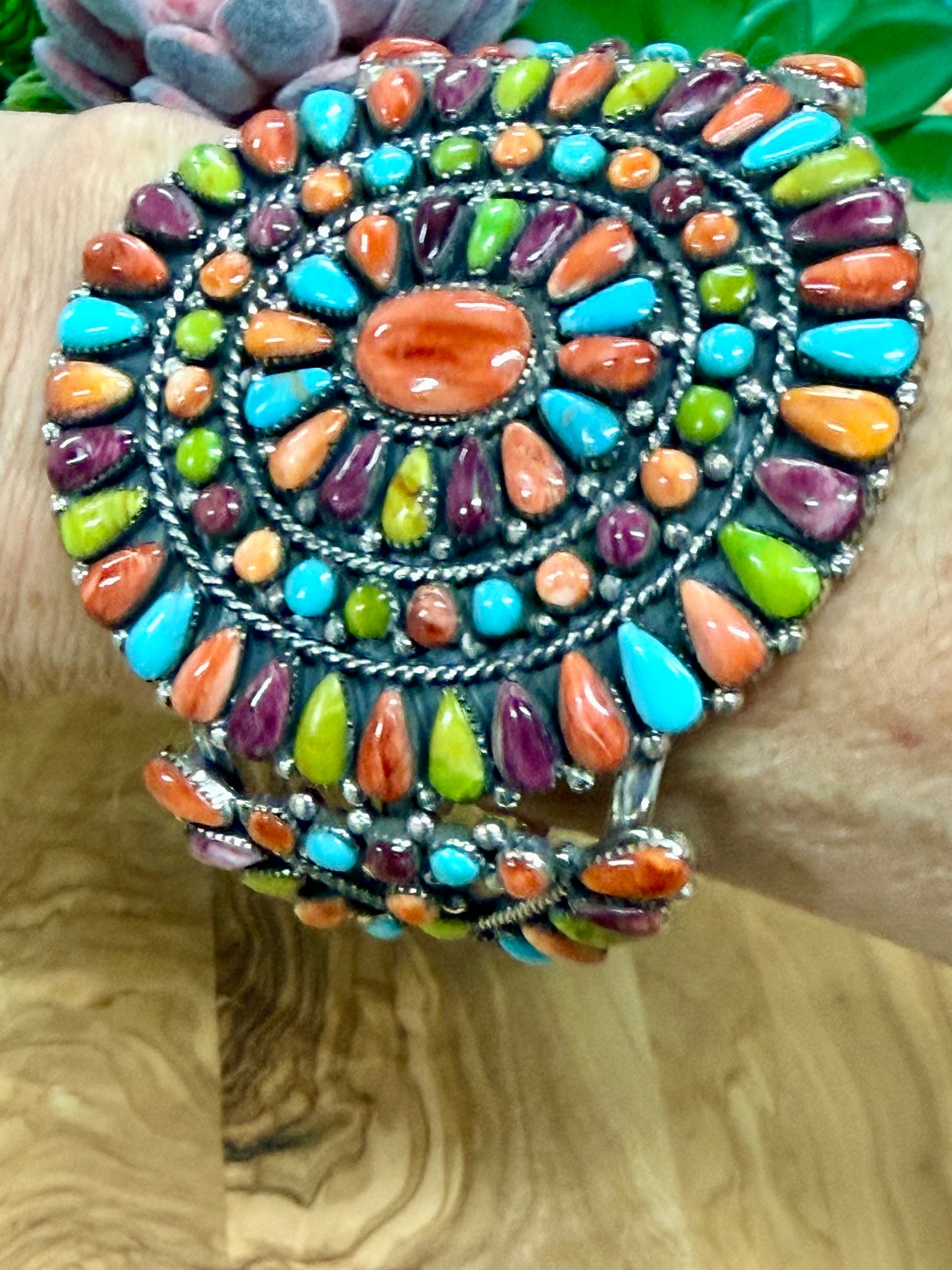 Southwest Handmade Multi Stone & Sterling Silver Cuff Bracelet