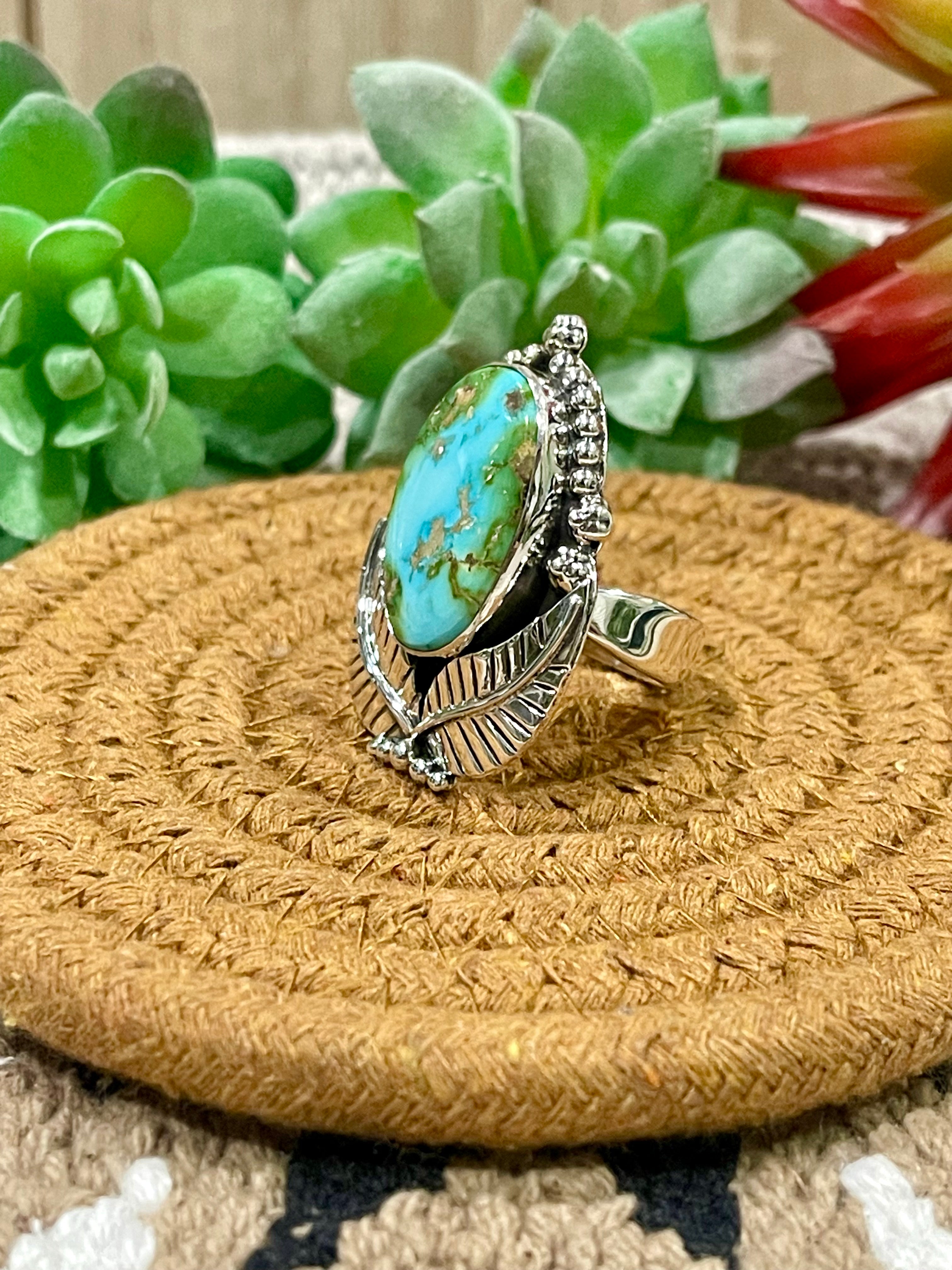 Southwest Handmade Sonoran Mountain Turquoise & Sterling Silver Adjustable Ring