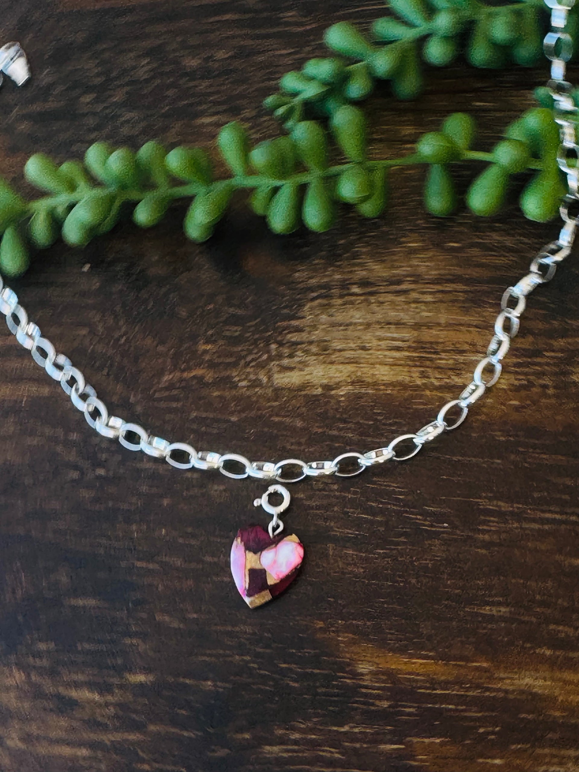 Navajo Made Rose Dalia & Sterling Silver Heart Charms