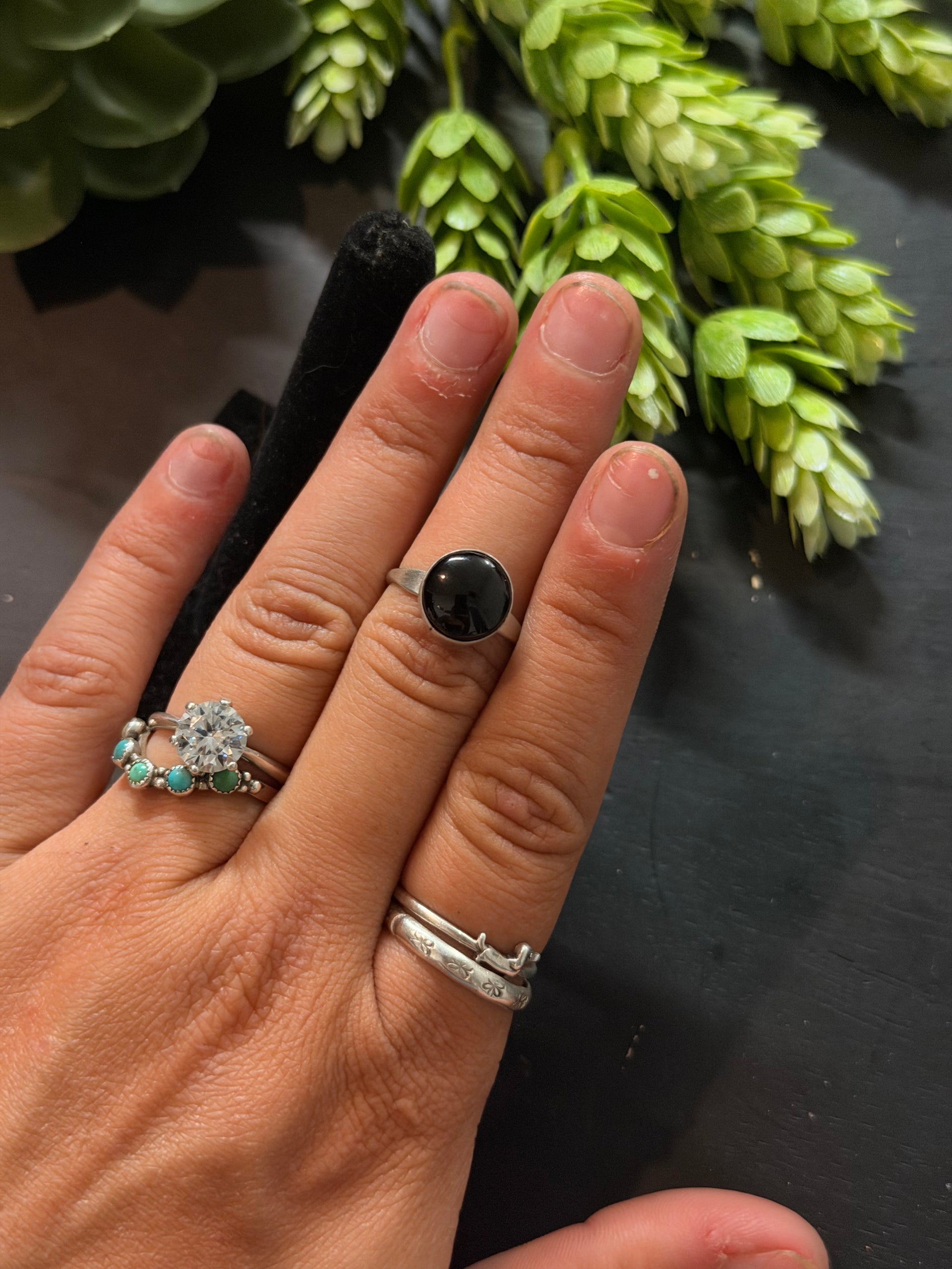 Navajo Made Onyx & Sterling Silver Ring