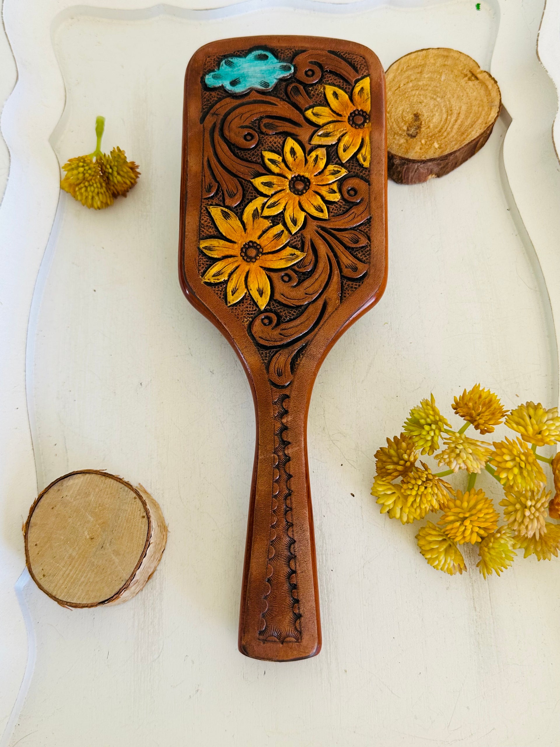 Genuine Tooled Leather Hair Brush