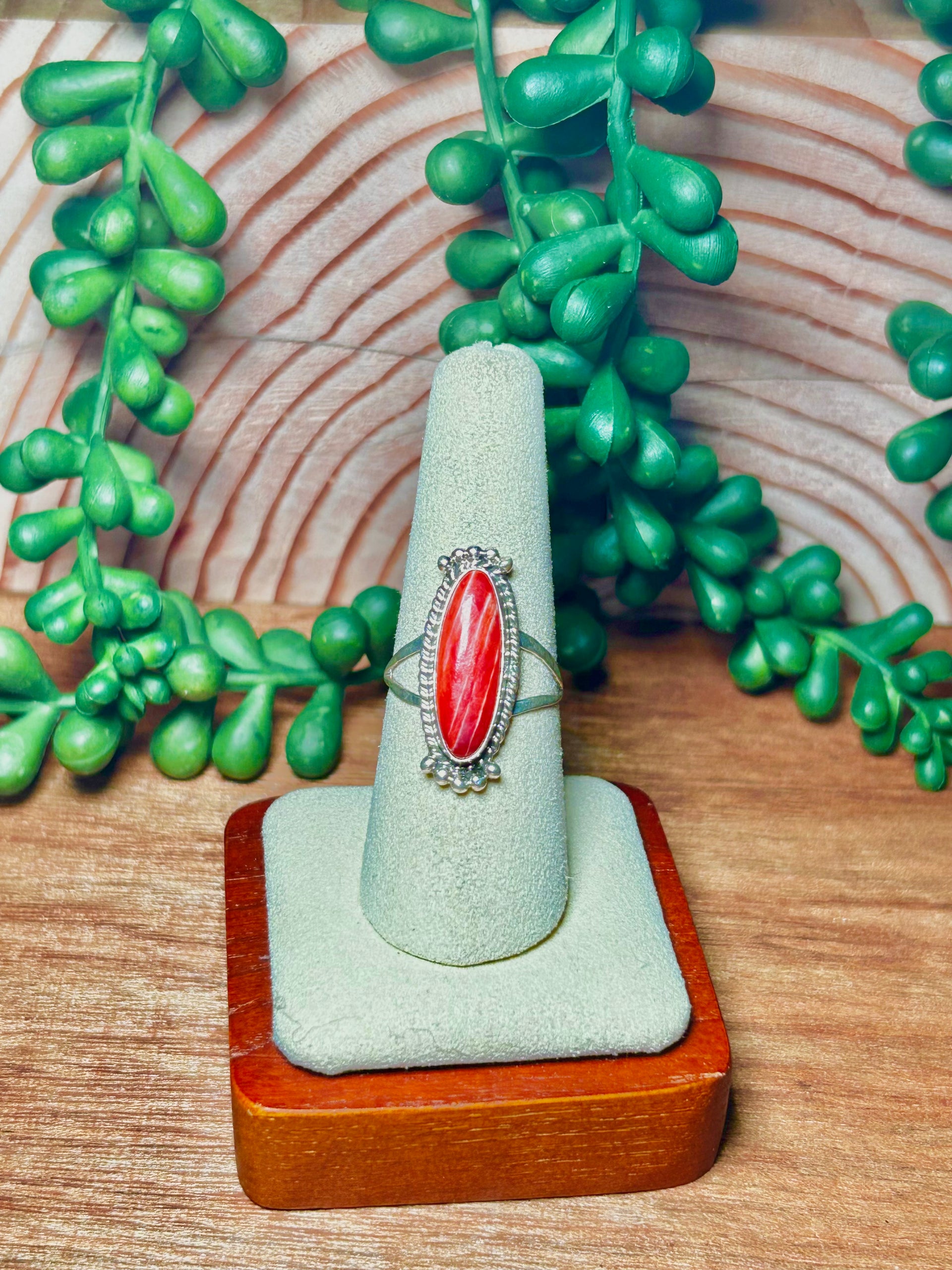 Navajo Made Spiny Oyster & Sterling Silver Ring 8