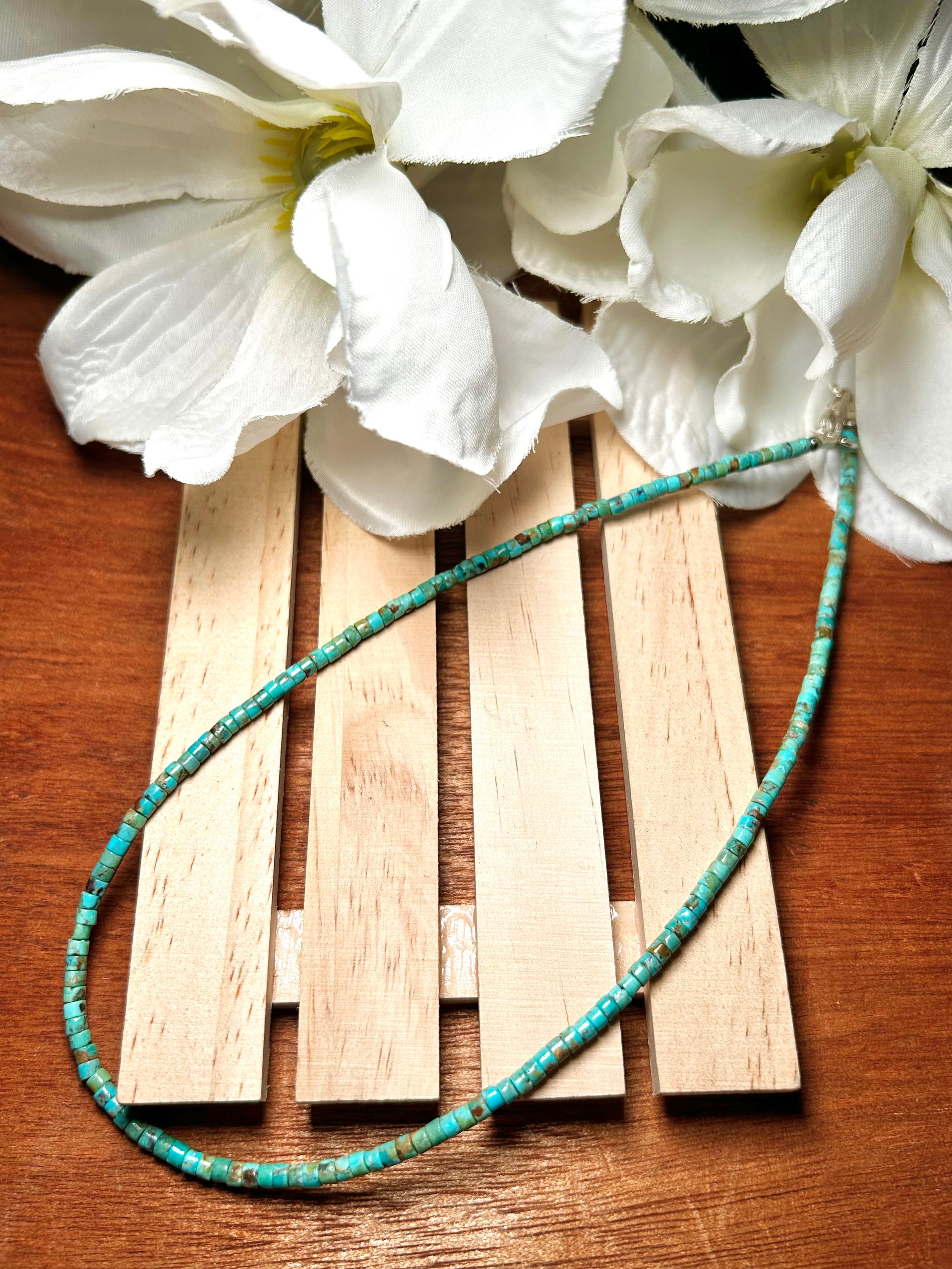 Navajo Made Kingman Heishi & Sterling Silver Necklace