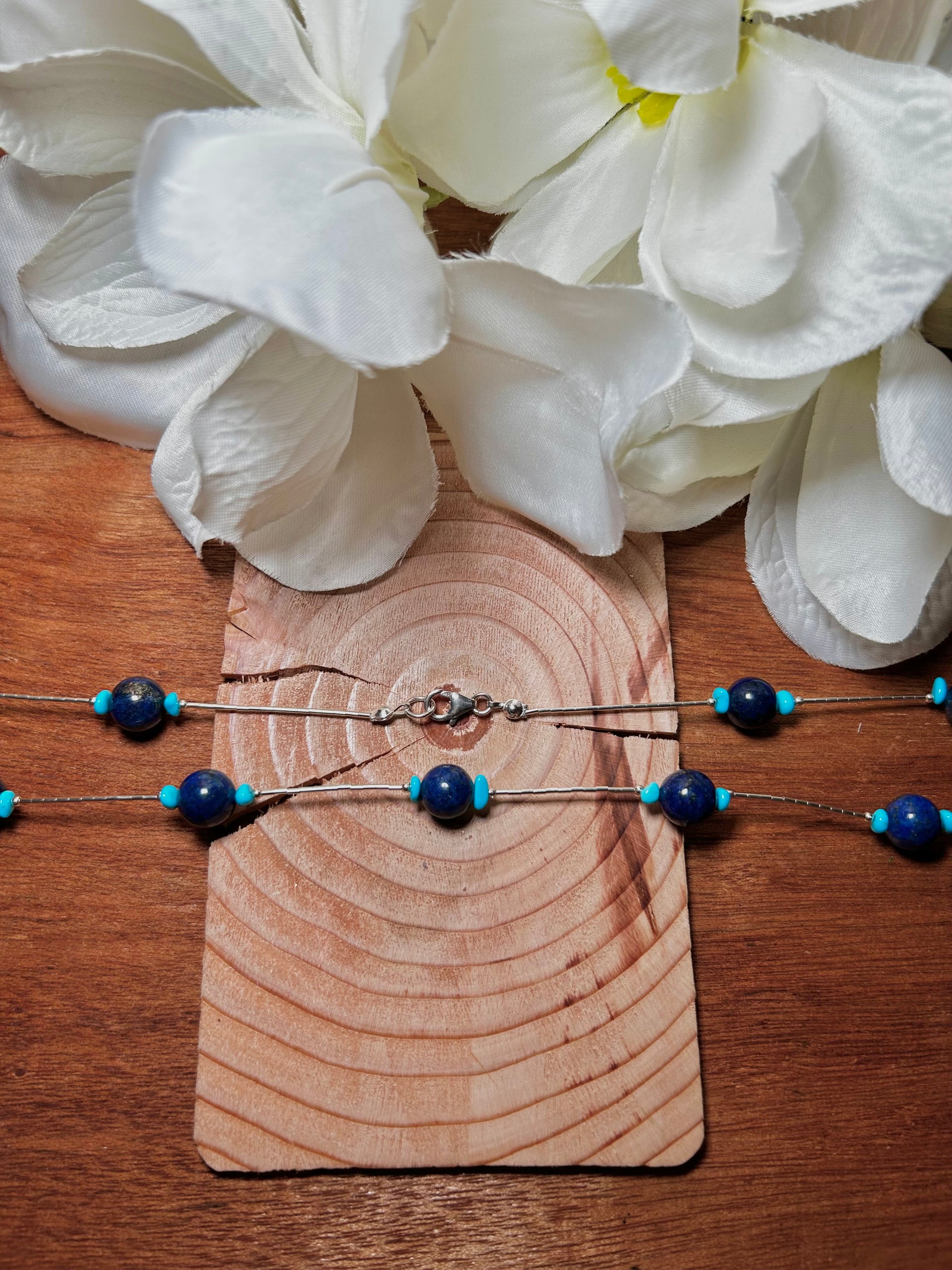 Navajo Made Multi Stone & Sterling Silver Strung Necklace