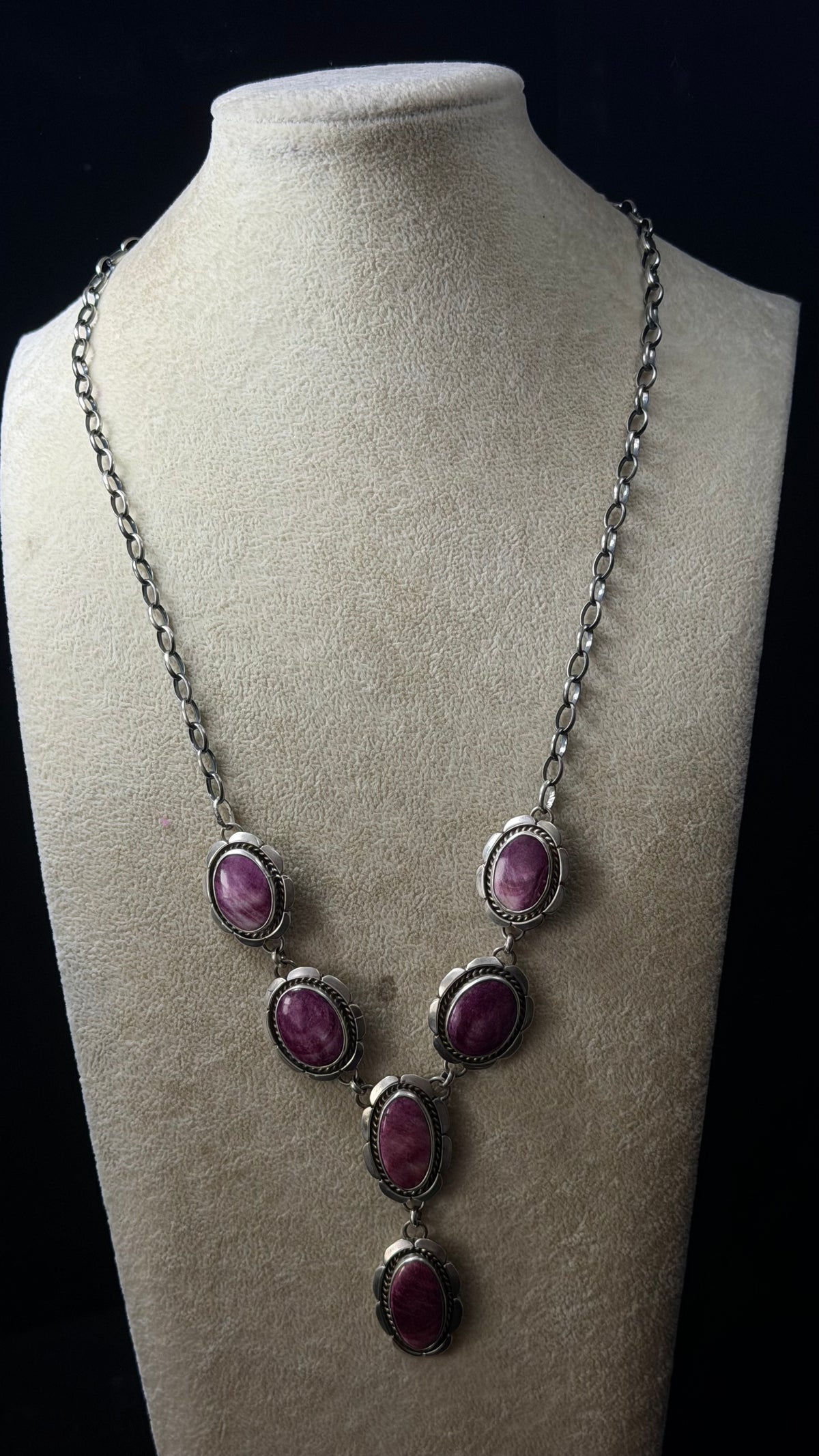 Larry Kaye Spiny Oyster and Sterling Silver Lariat Necklace Set