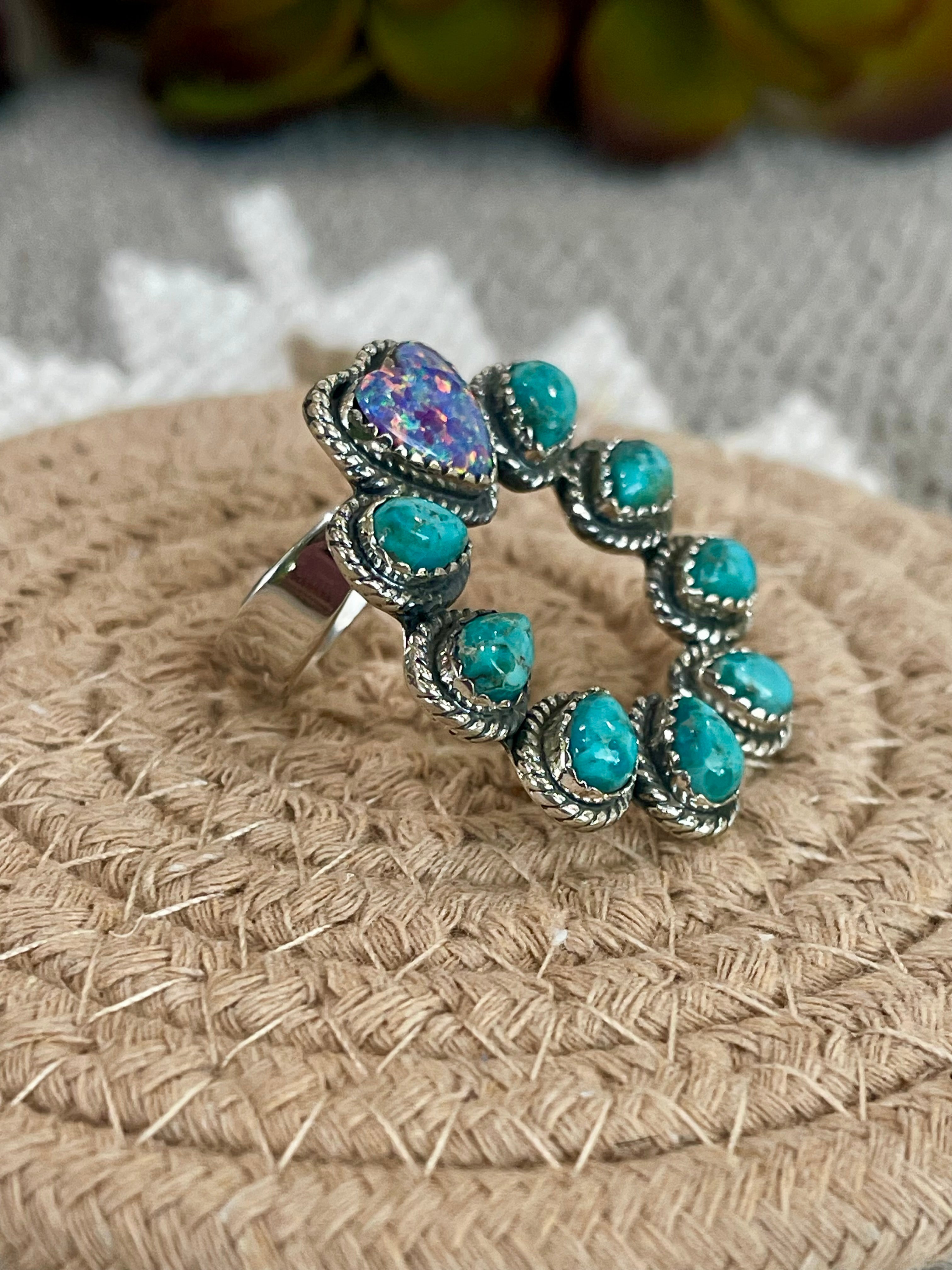 Southwest Handmade Multi Stone & Sterling Silver Adjustable Naja Ring