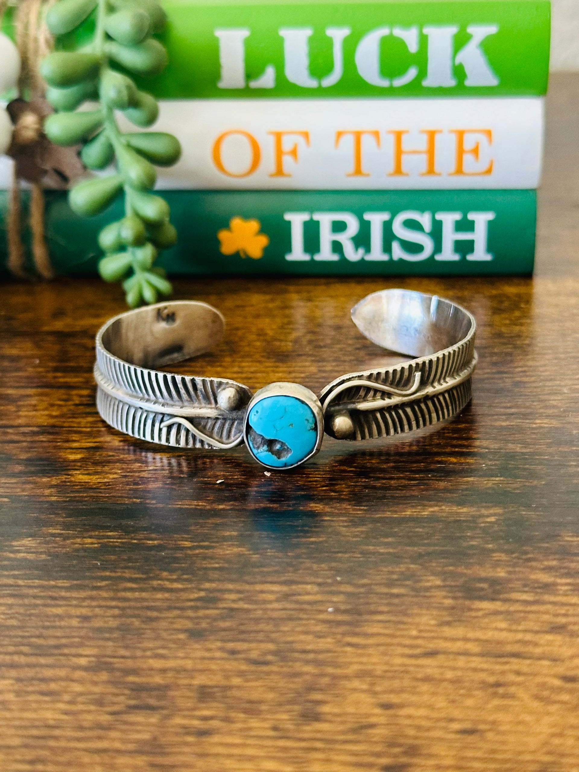 Navajo Made Kingman Turquoise & Sterling Silver Cuff Bracelet