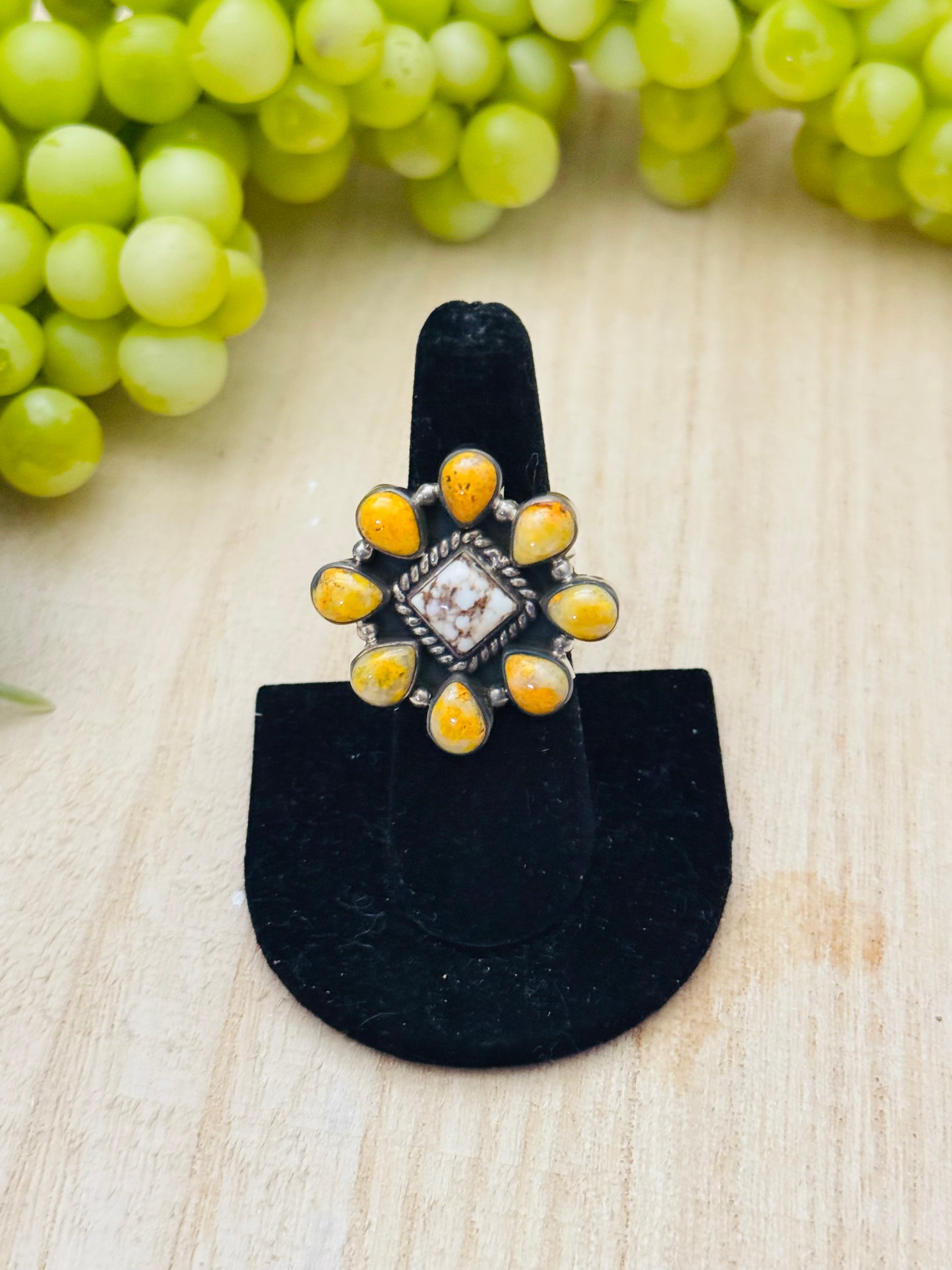Southwest Handmade Multi Stone & Sterling Silver Adjustable Cluster Ring