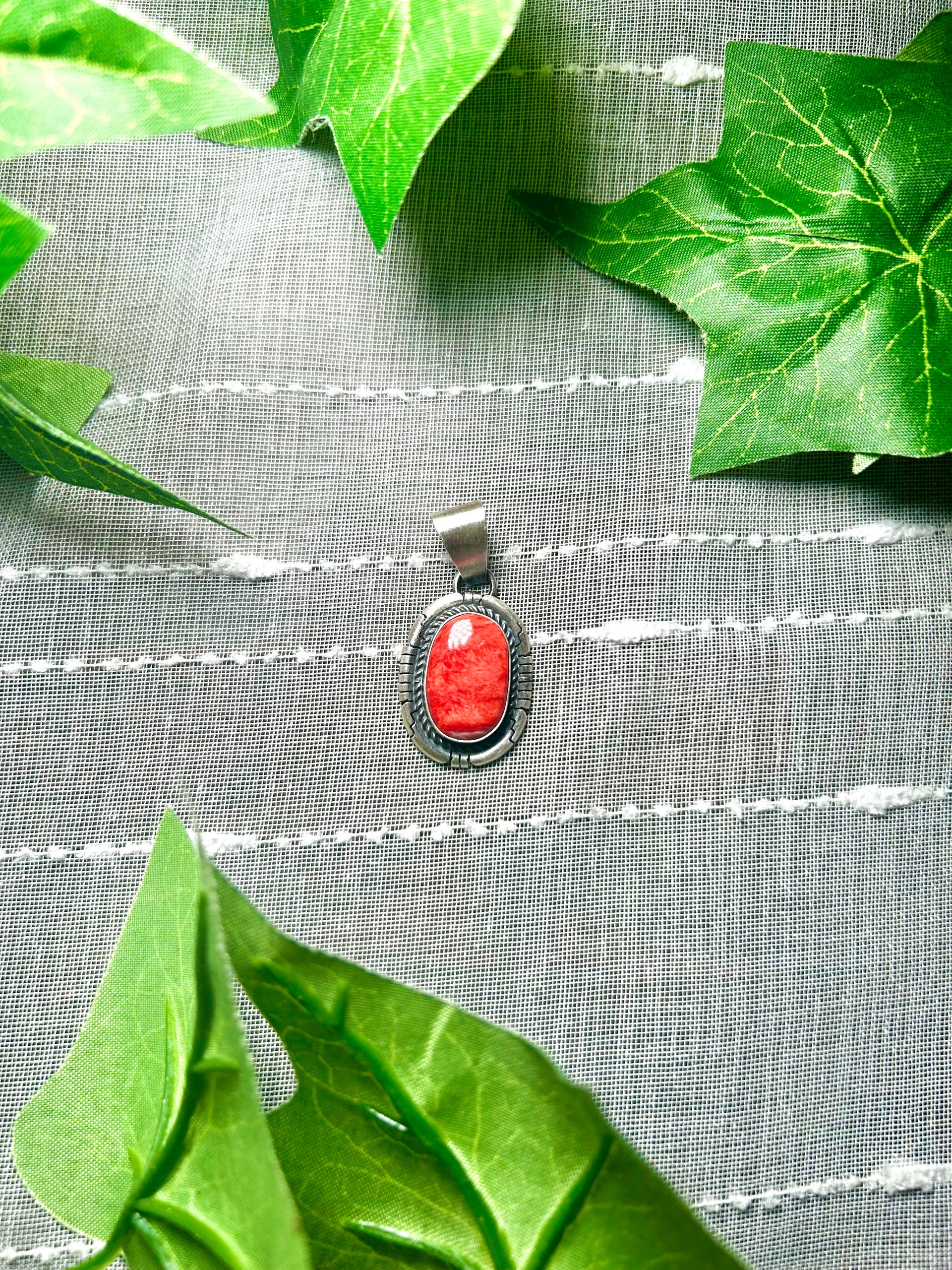 Navajo Made Spiny Oyster & Sterling Silver Pendant