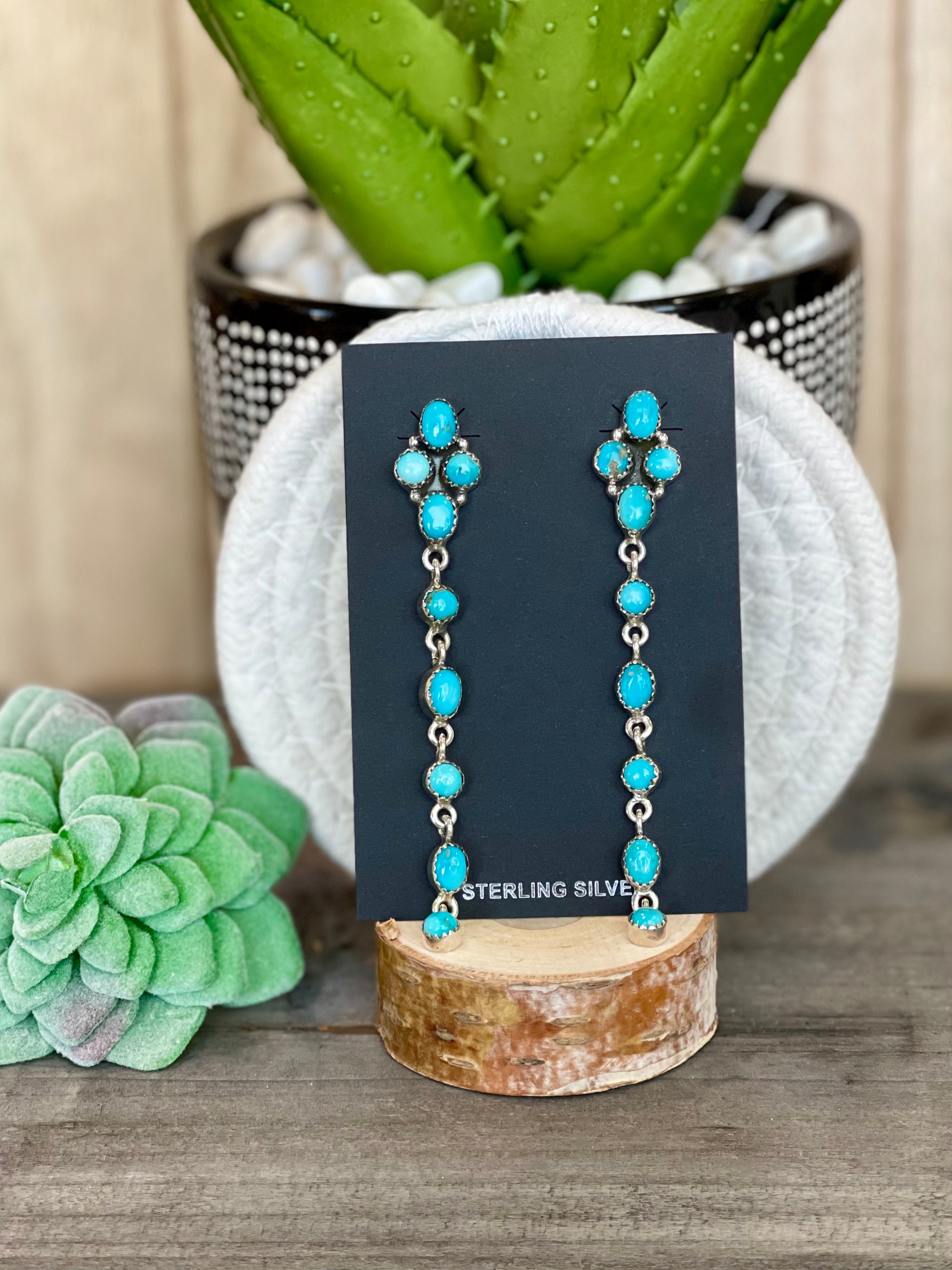 Southwest Handmade Sonoran Mountain Turquoise & Sterling Silver Post Dangle Earrings