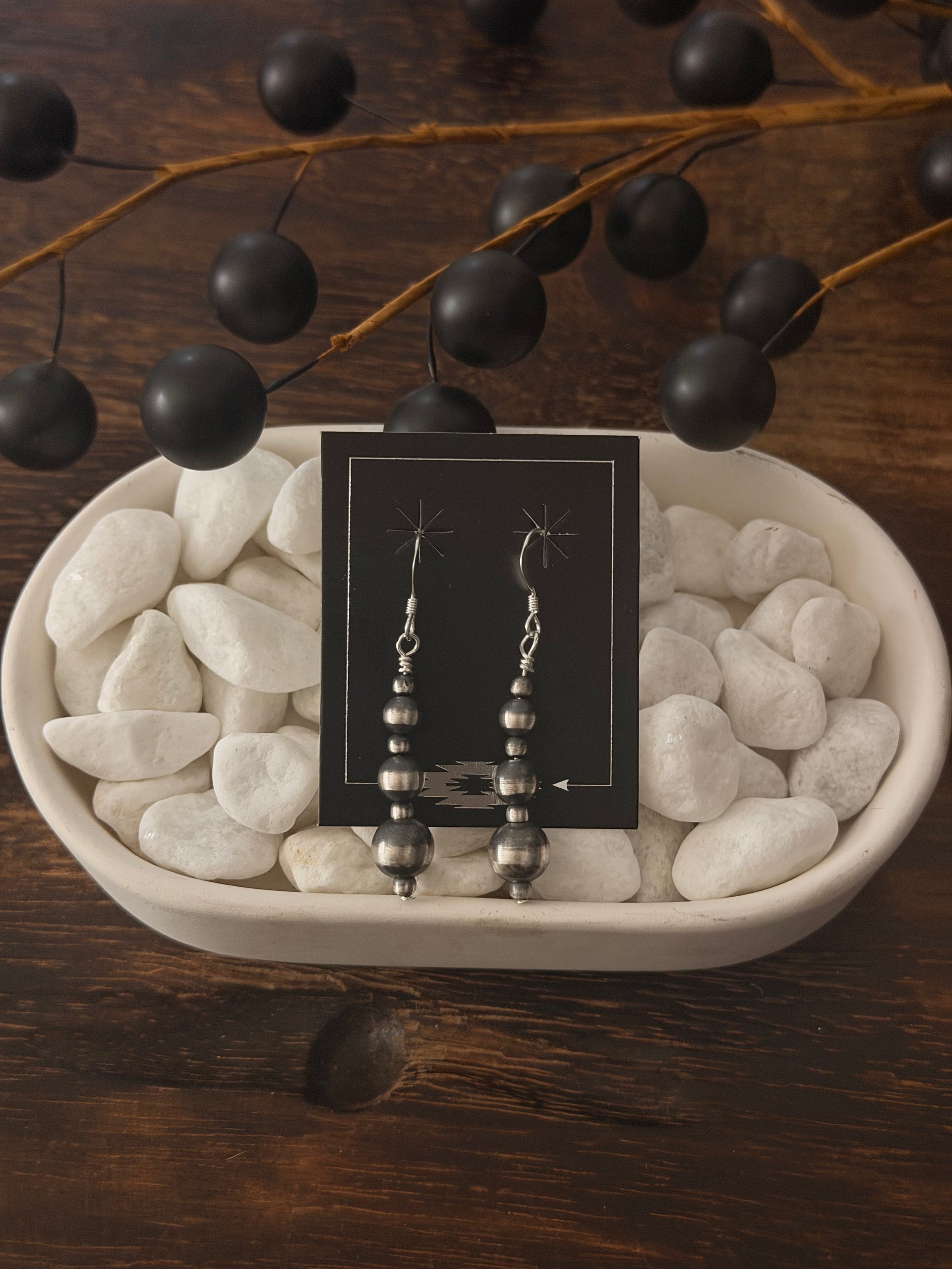 Navajo Strung Sterling Silver Machine Made Pearl Dangle Earrings