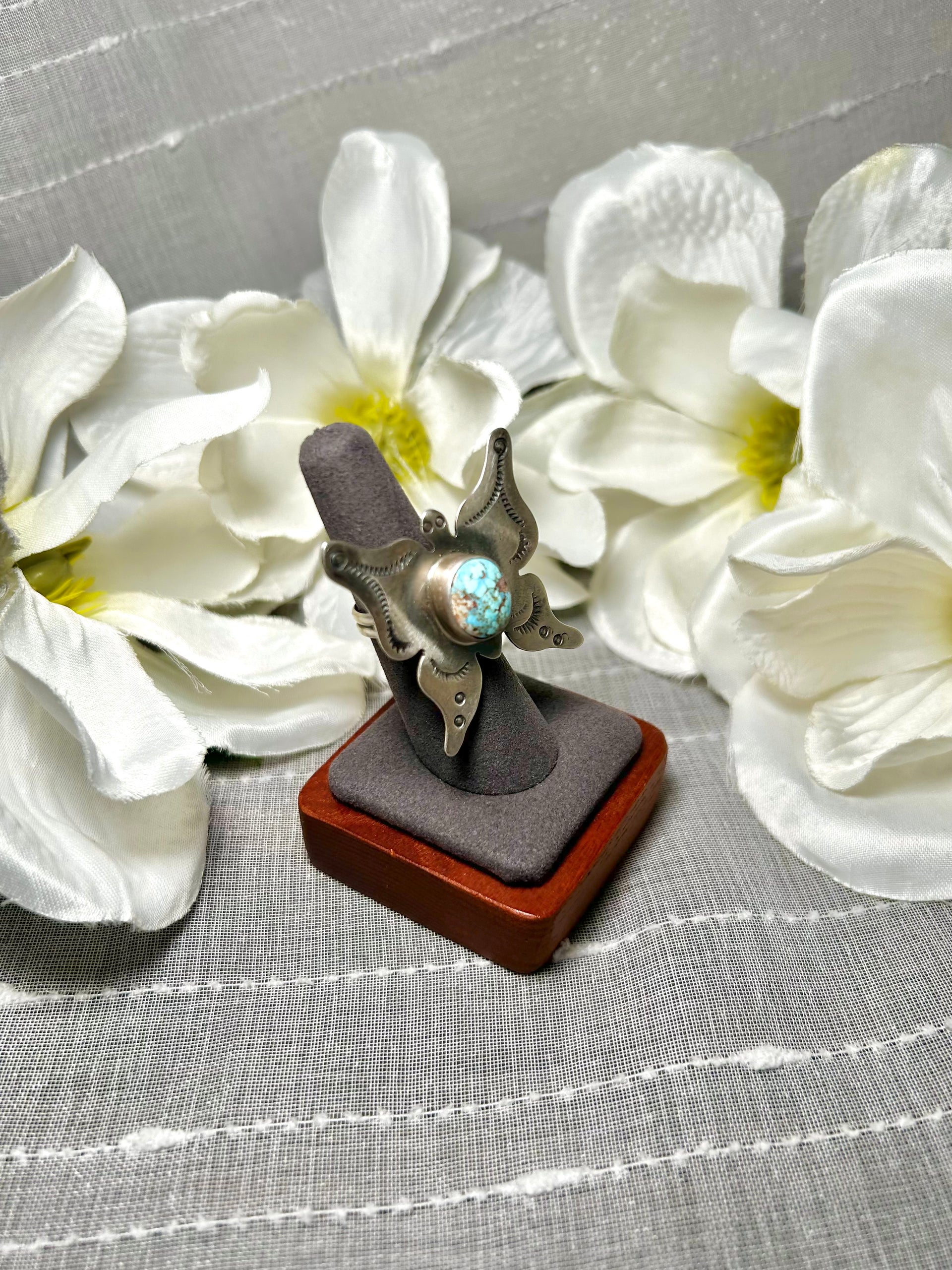 Navajo Made Golden Hill Turquoise & Sterling Silver Adjustable Ring