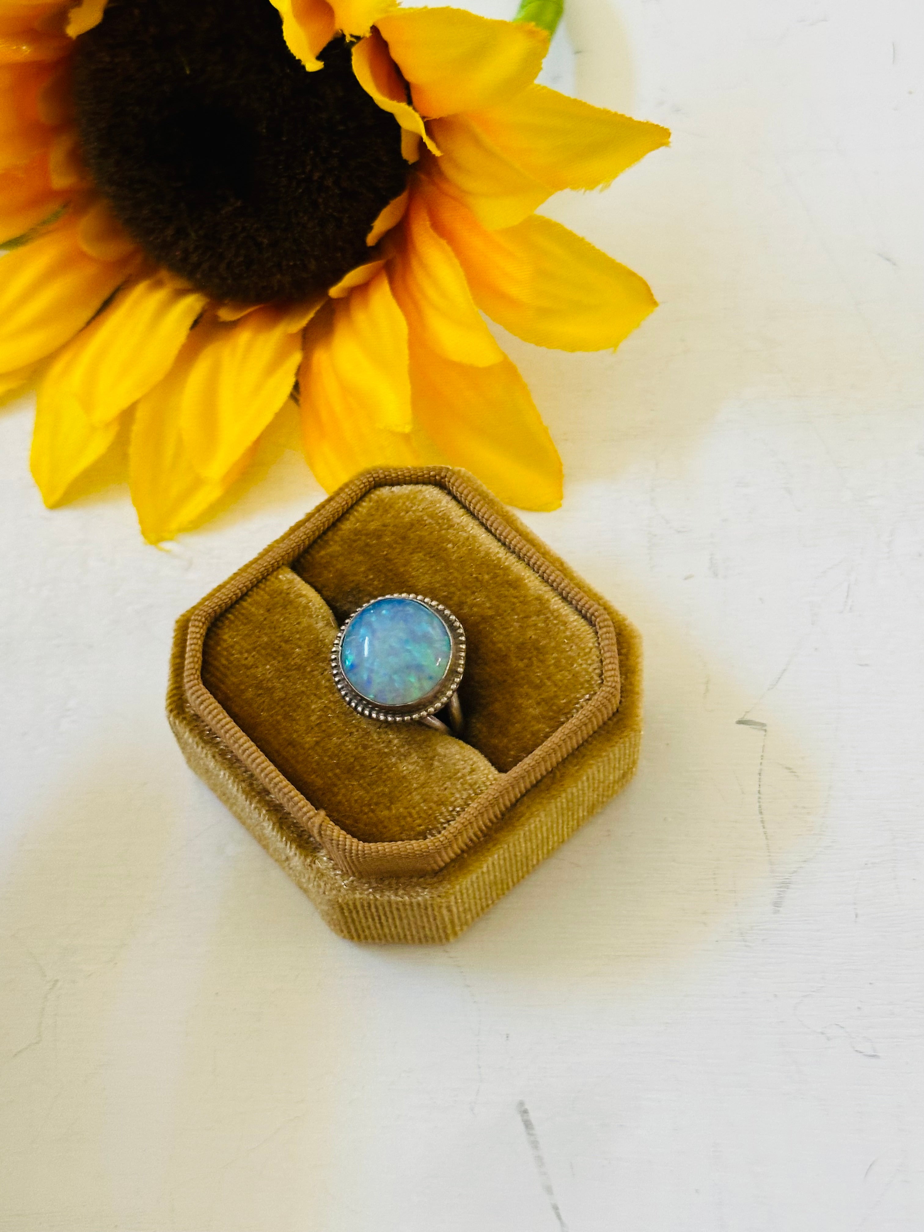 Navajo Made Blue Opal & Sterling Silver Ring Size 8