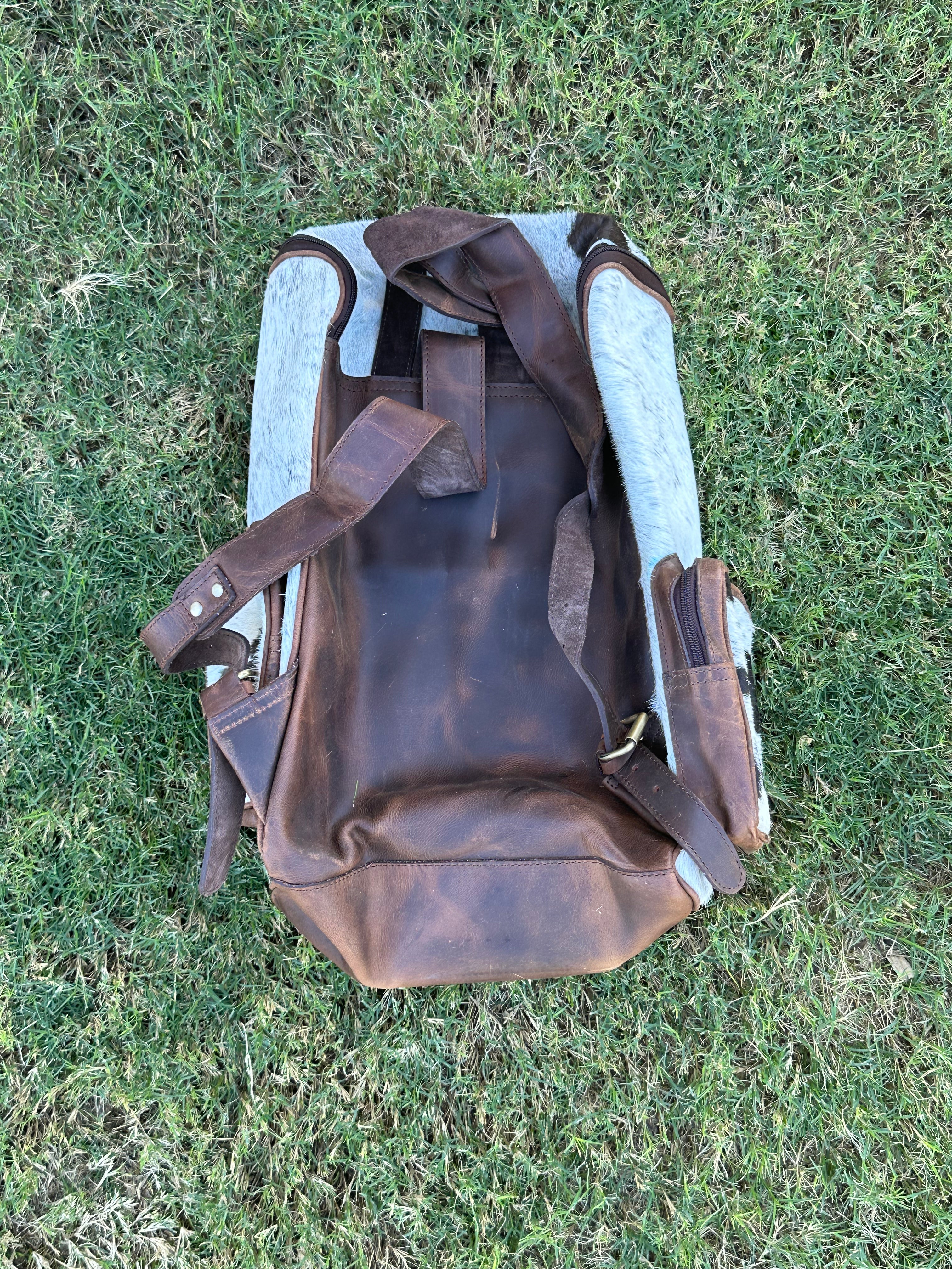 Genuine Tooled Leather Cowhide Back Pack/Diaper Bag