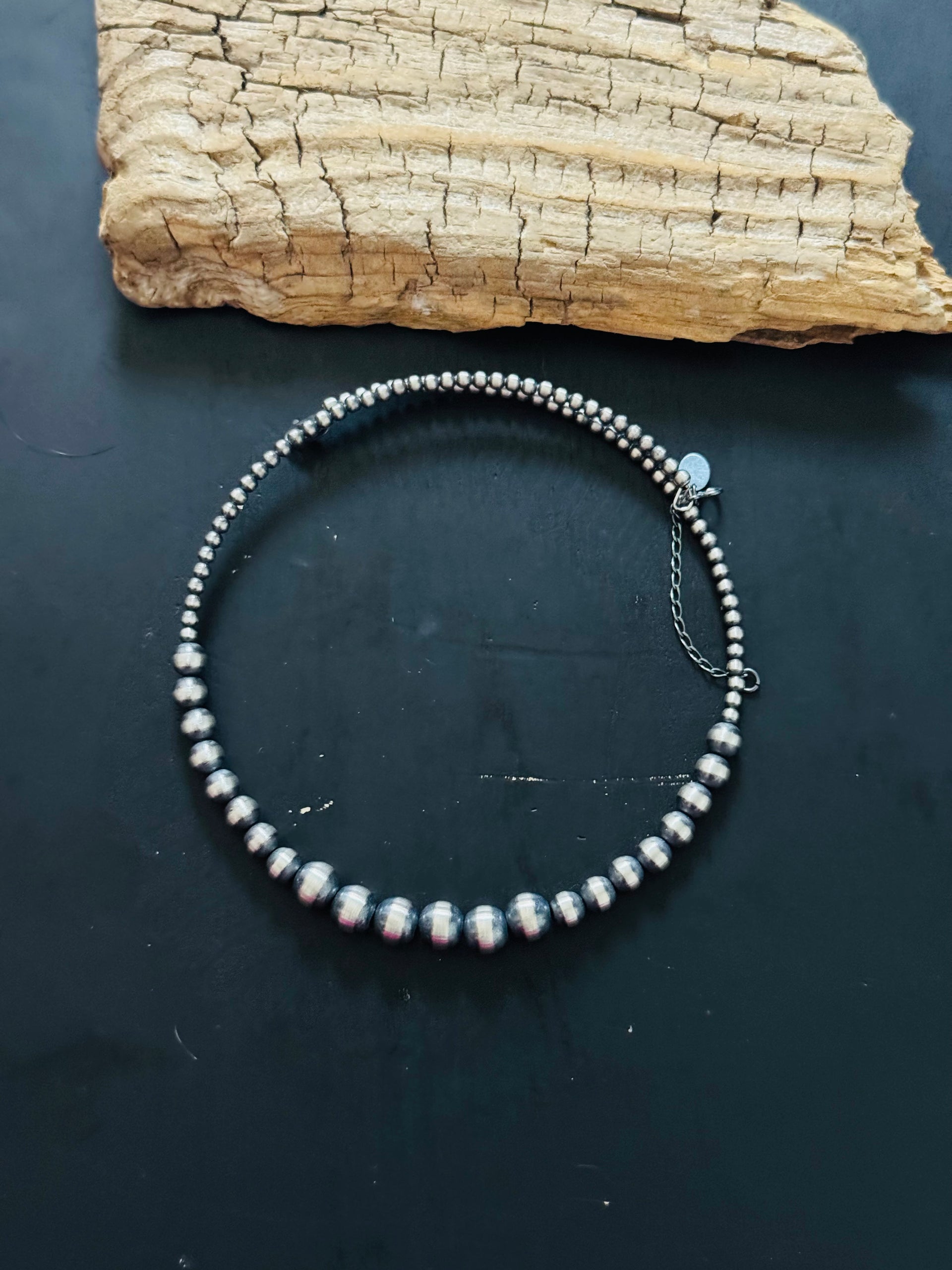 Navajo Strung Graduated Sterling Silver Pearls Beaded Memory Wire Necklace