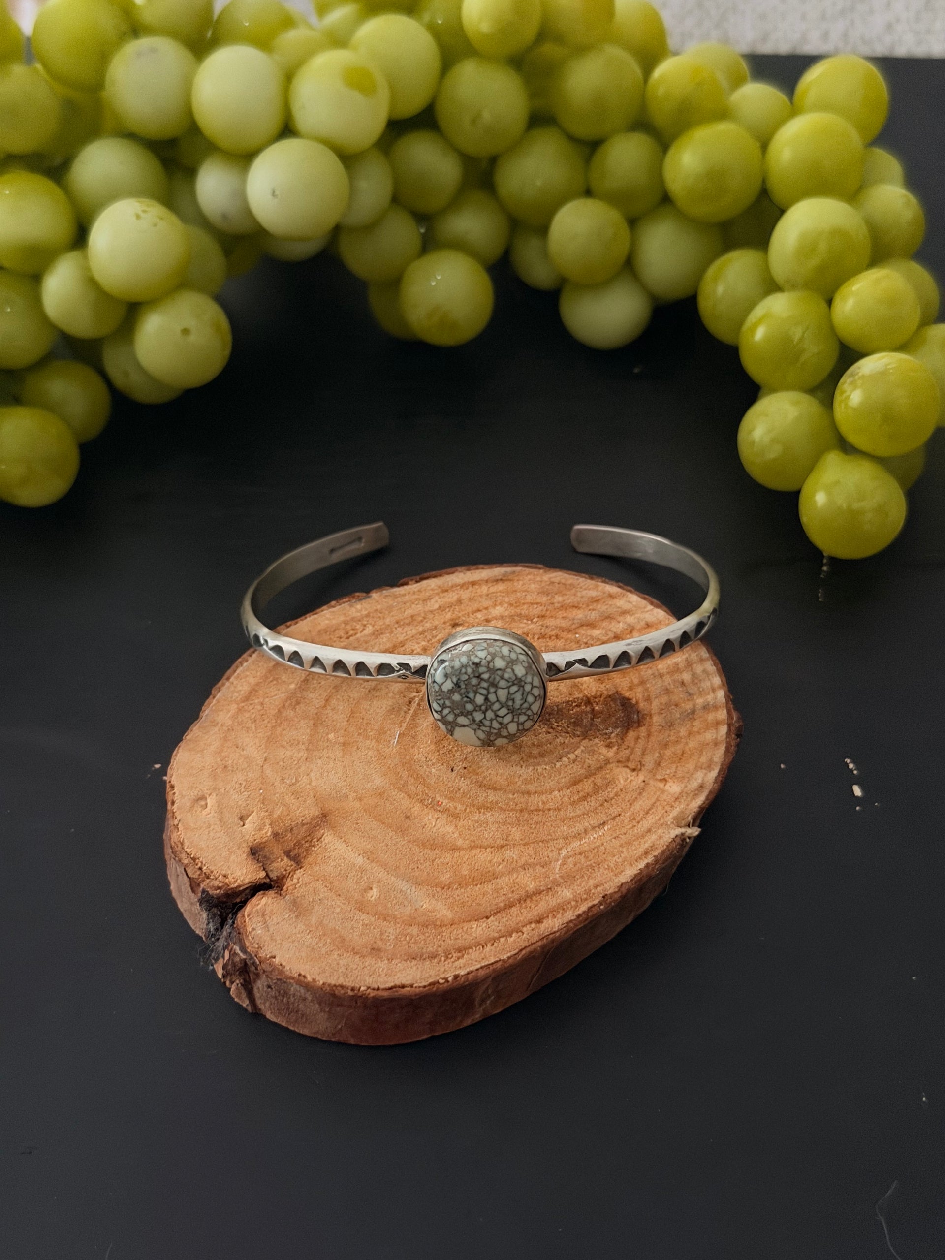 Navajo Made New Lander Variscite & Sterling Silver Cuff Bracelet