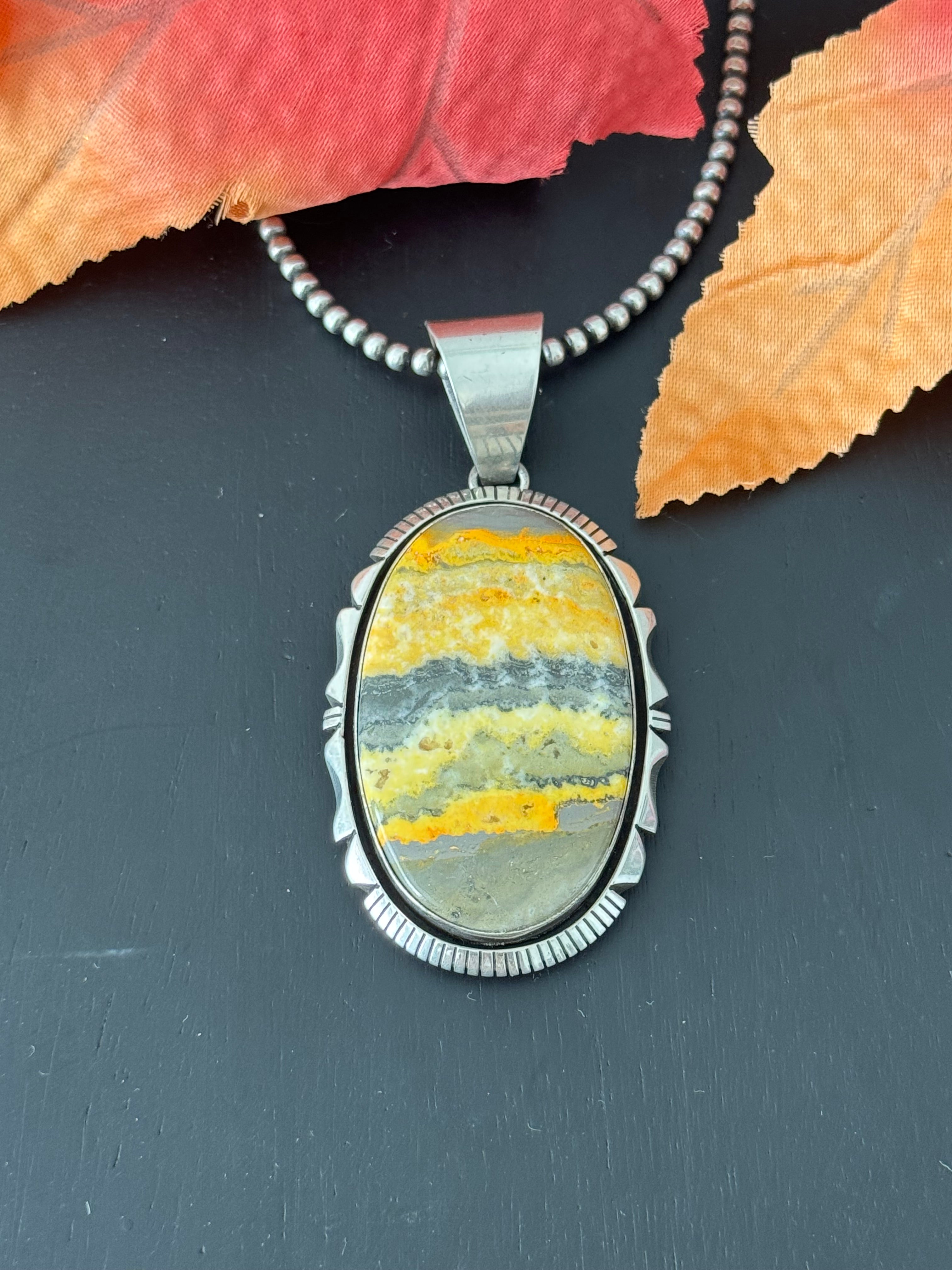 Eddie Secatero Bumblebee Jasper & Sterling Silver Pendant