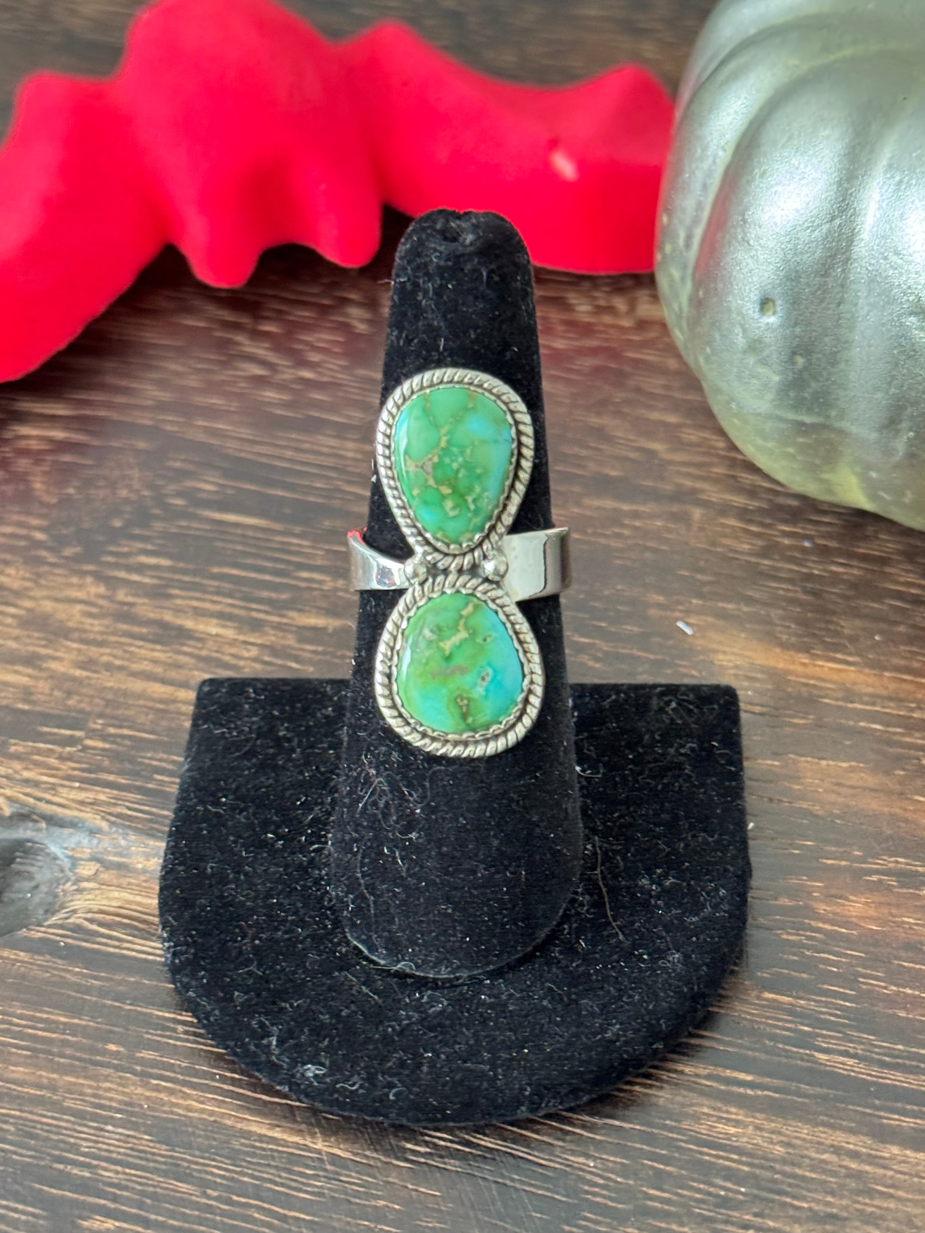 Southwest Handmade Sonoran Mountain Turquoise & Sterling Silver Adjustable Ring