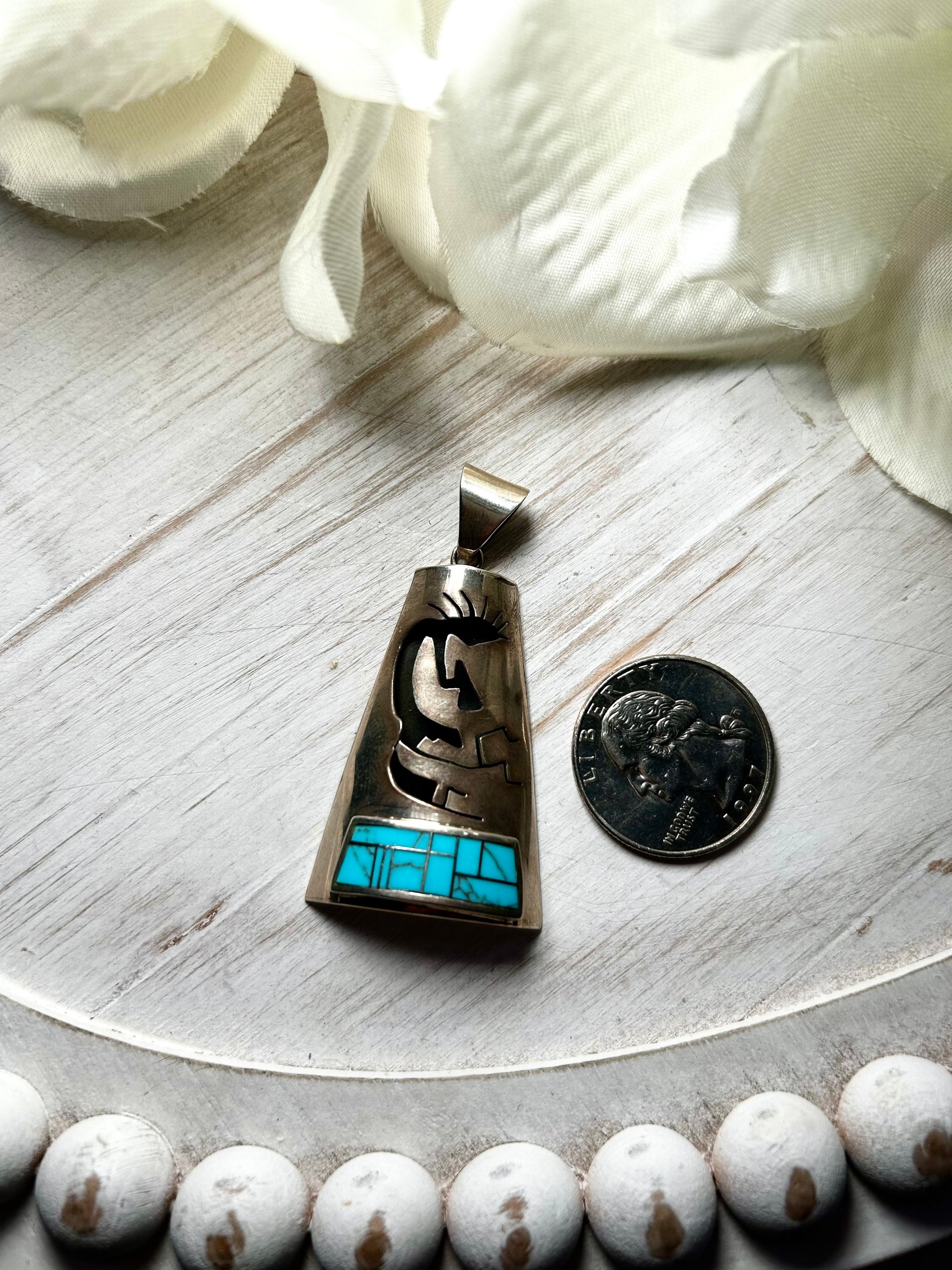 Navajo Made Kingman Turquoise & Sterling Silver Pendant